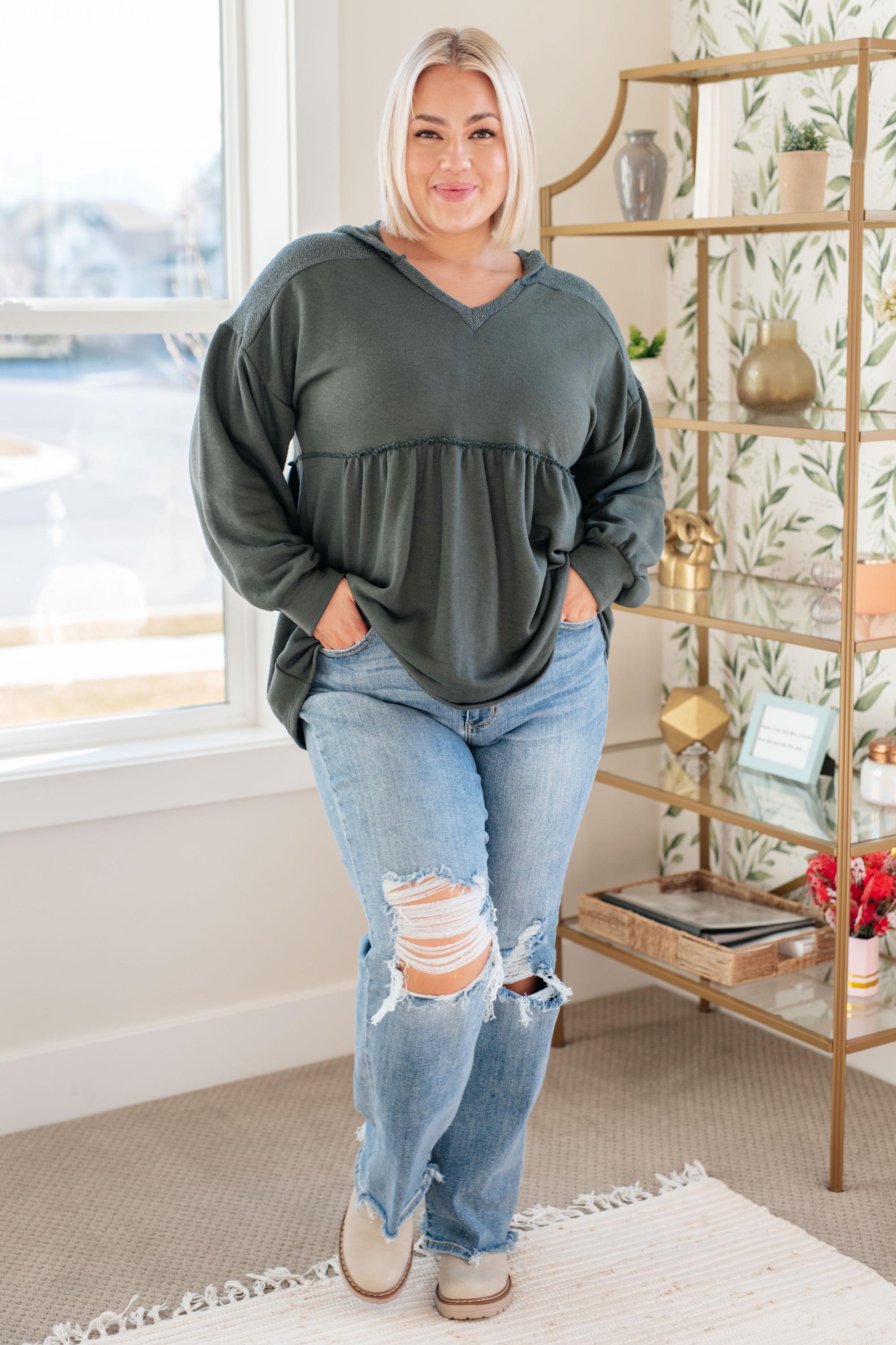 Green Hooded V-neck Pullover — view 4