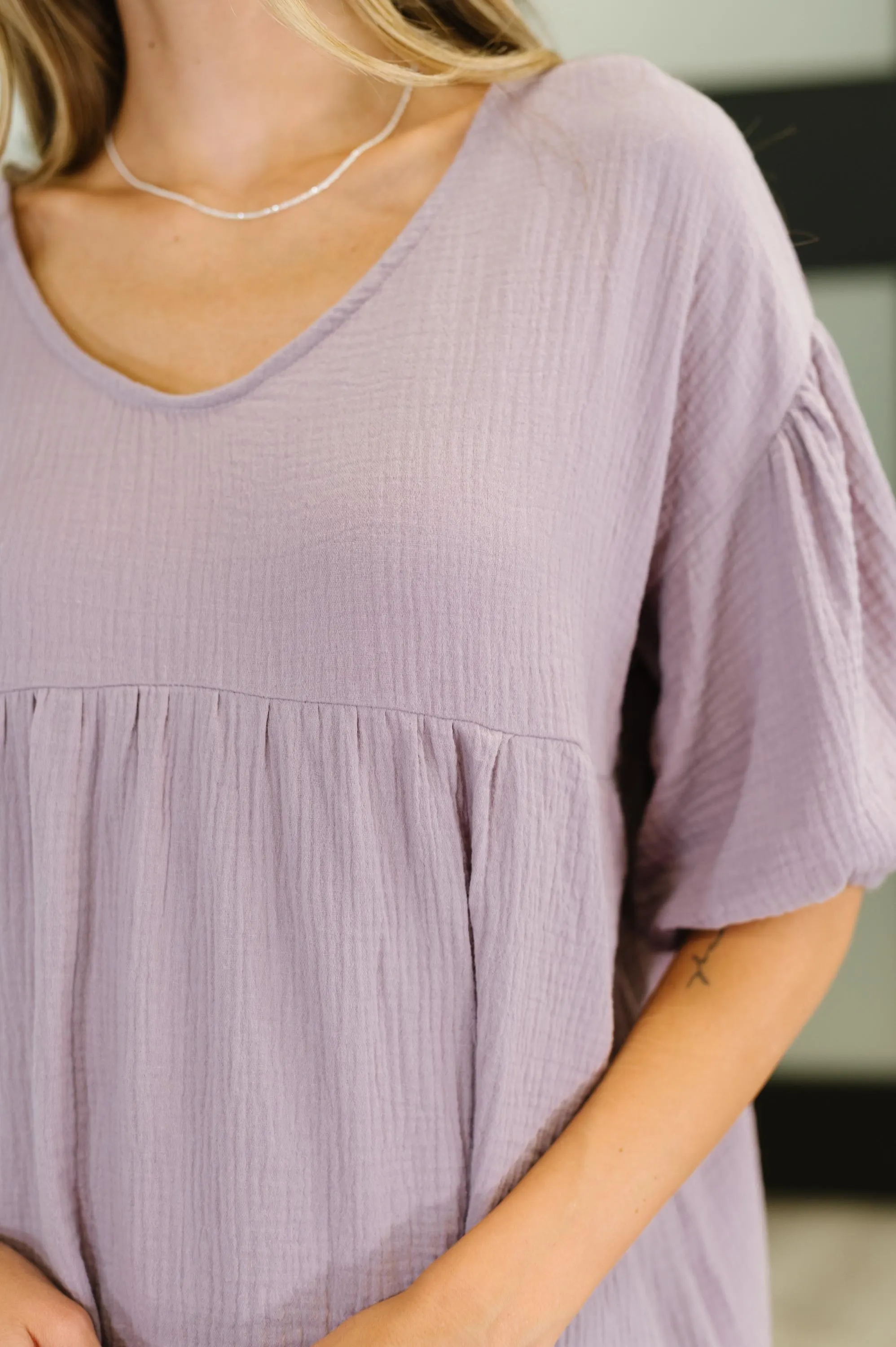 Lovely in Lavender Cotton Peasant Blouse — view 2