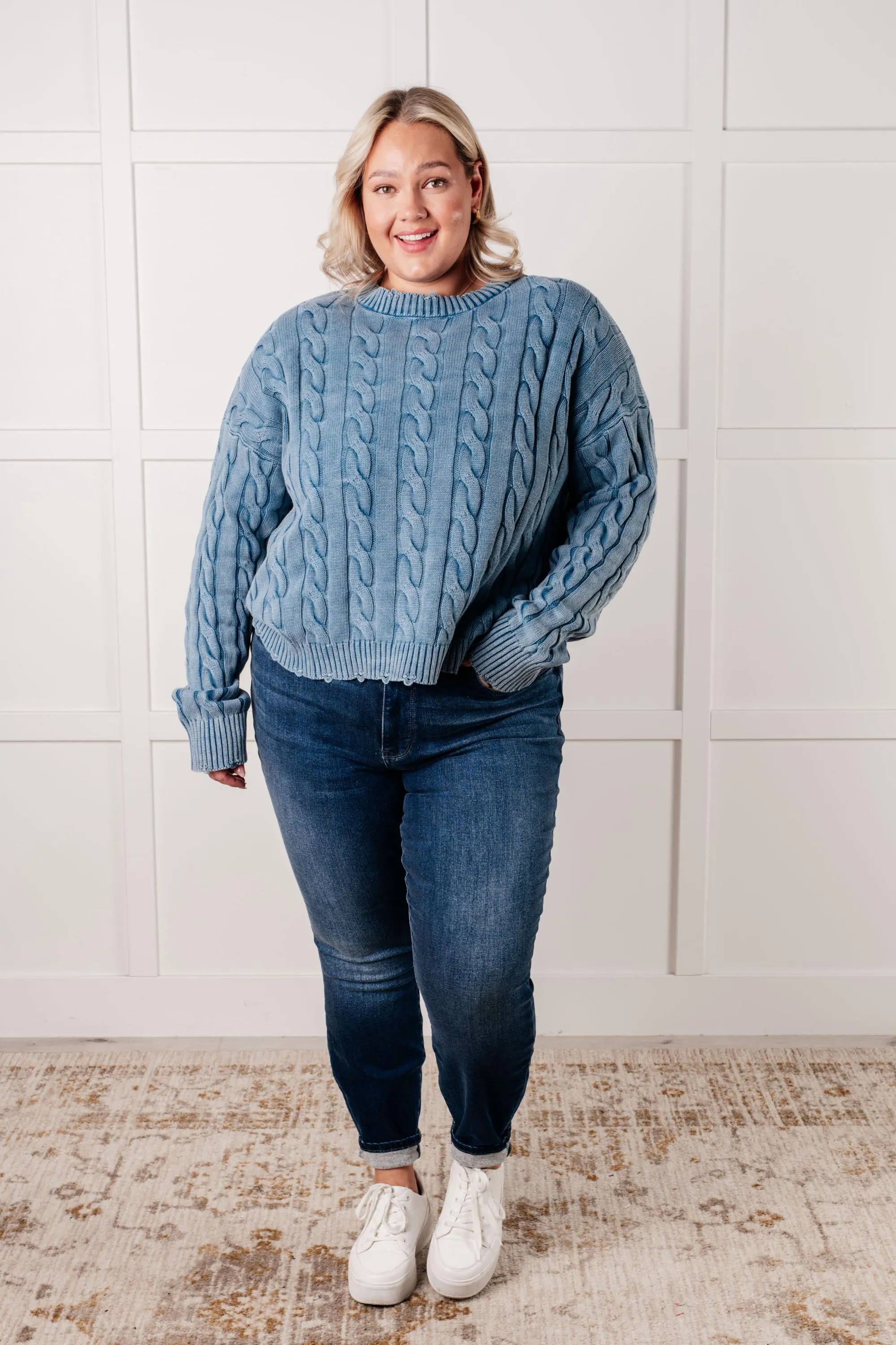 Fall Cozy Cotton Sweater in the Right Direction Cable Knit — view 4
