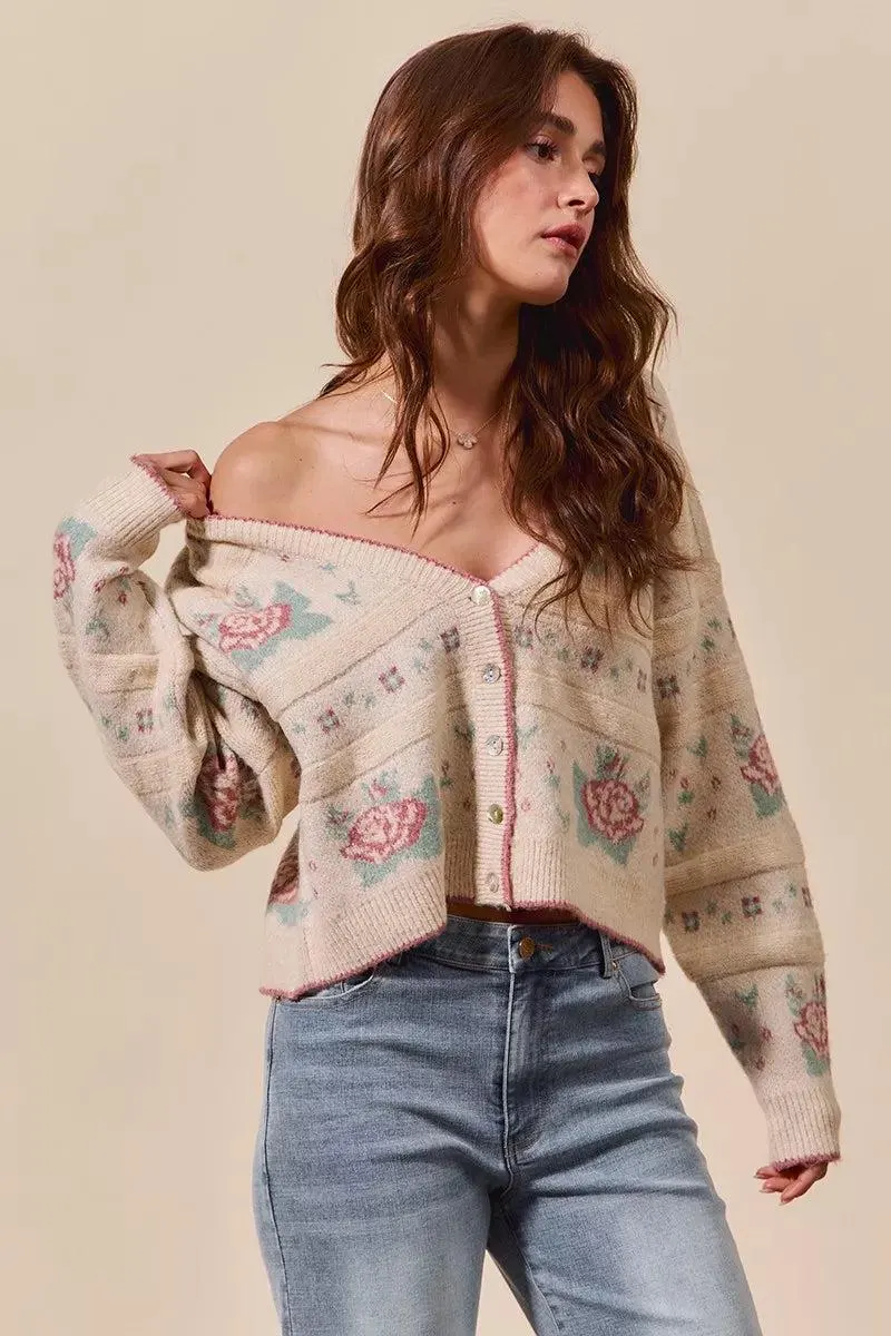 Cardigan Cottage Cutie Floral Long Sleeve Button Sweater — view 5