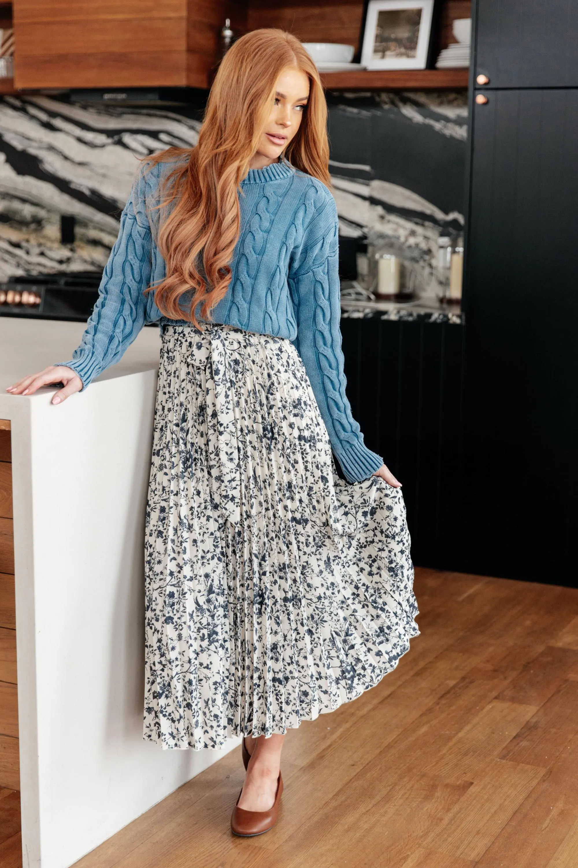 Fall Cozy Cotton Sweater in the Right Direction Cable Knit — view 10