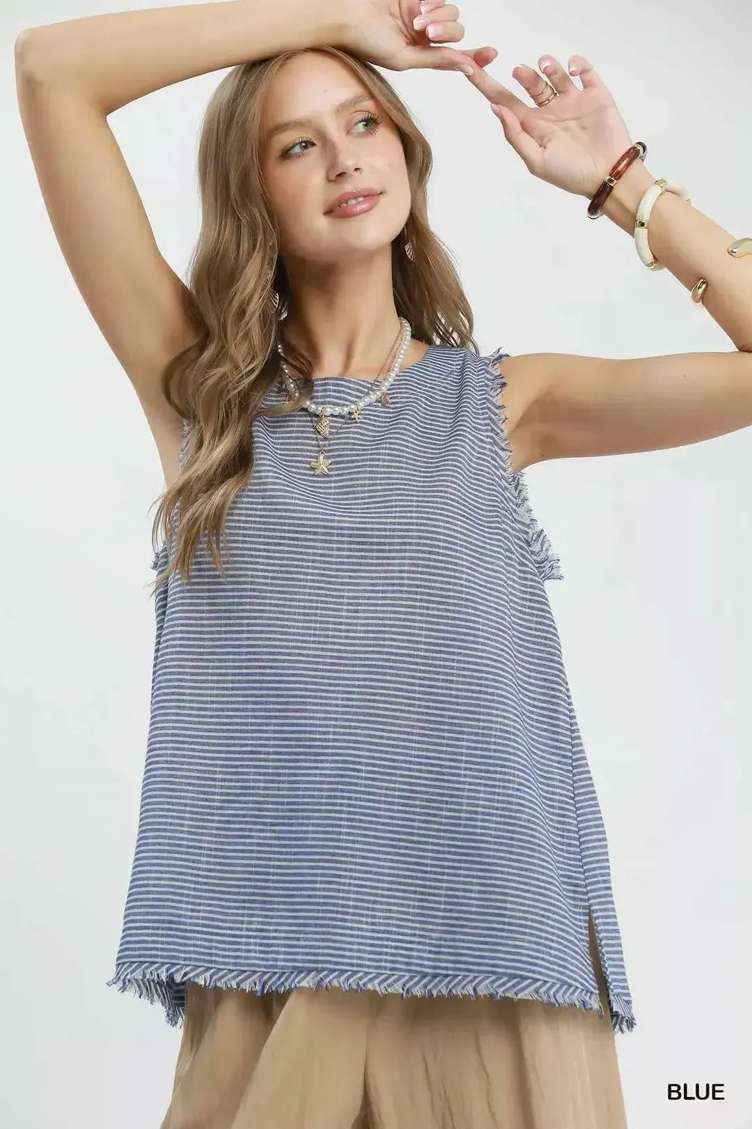 Coastal Breeze Linen Fringe Top