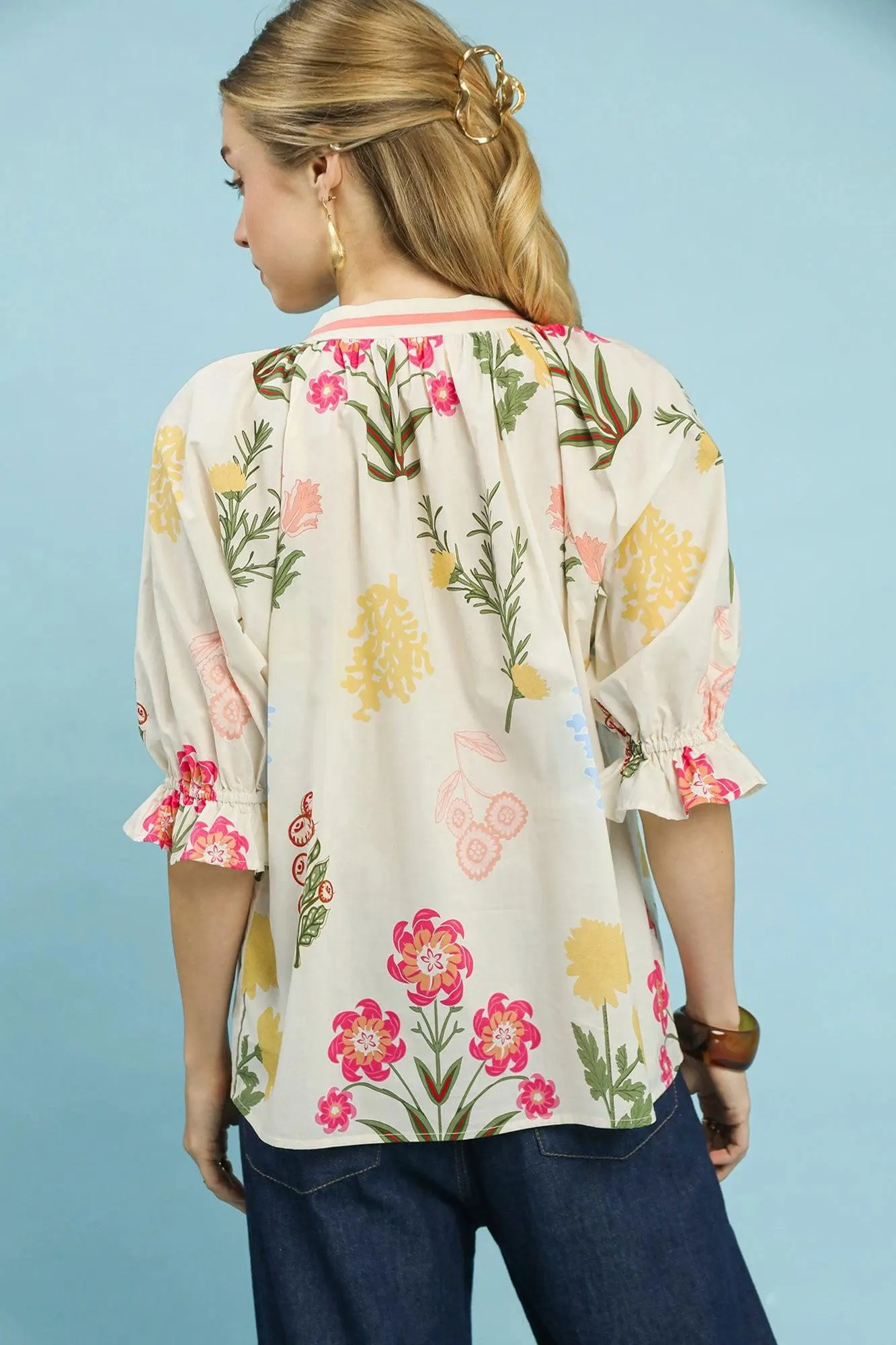 Fairytale Floral Puffy Sleeve Cotton Top — view 2