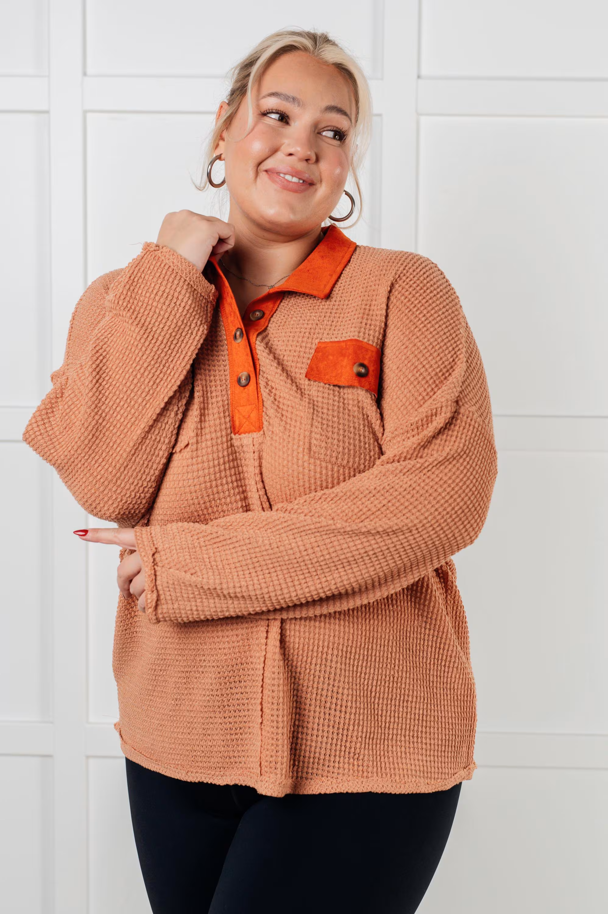 Autumn Top Can't Imagine Why Waffle Knit Contrast Trim Top — view 2