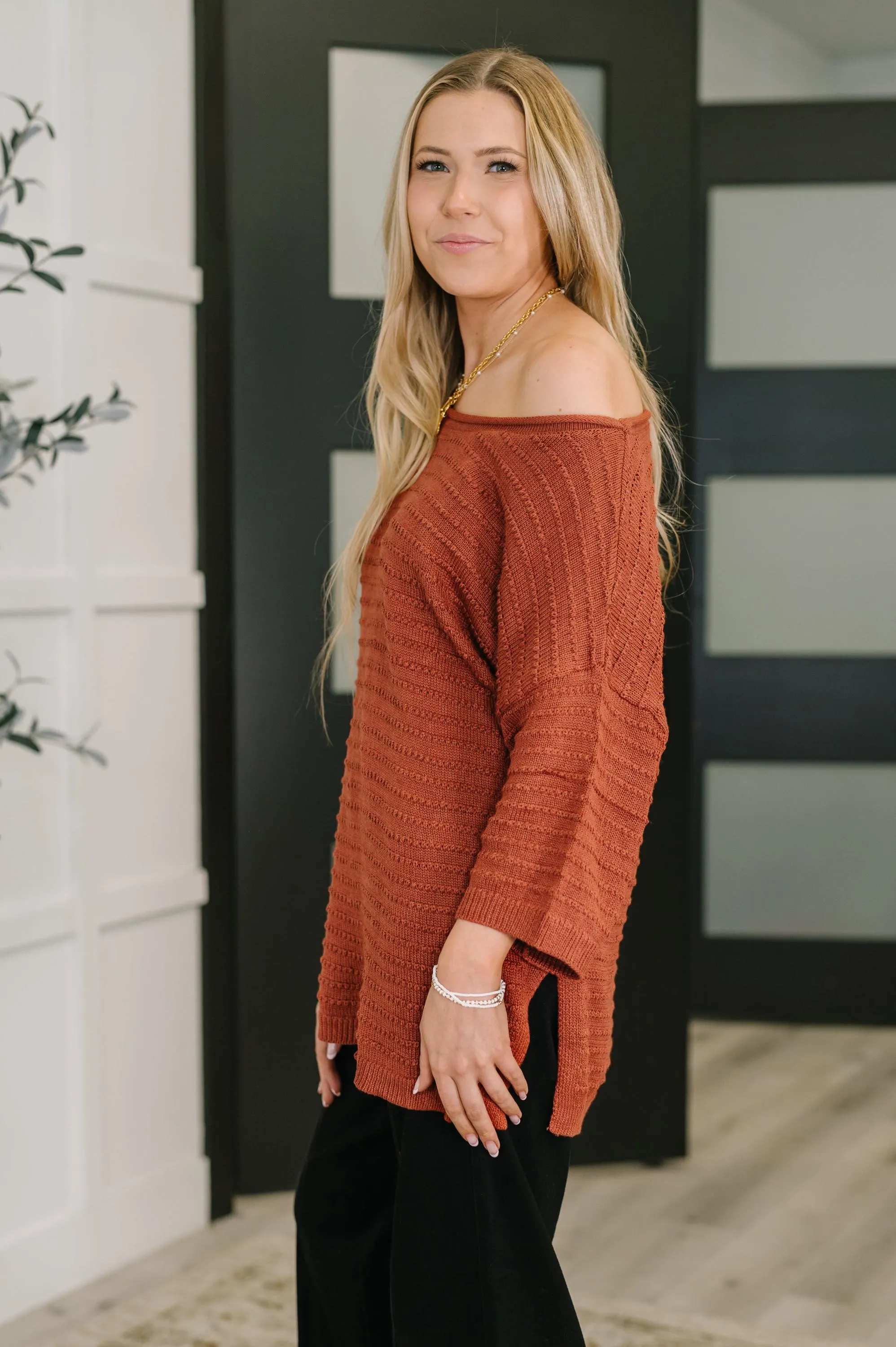 Pumpkin Spice off Shoulder Textured Top — view 4