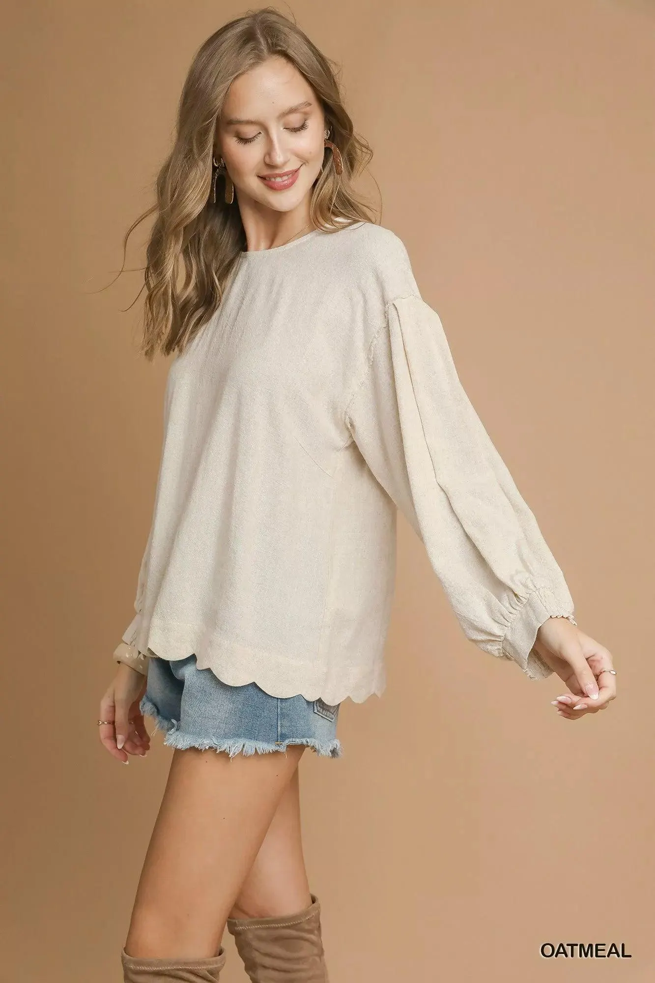 Love is A Verb Linen Scallop Blouse — view 3
