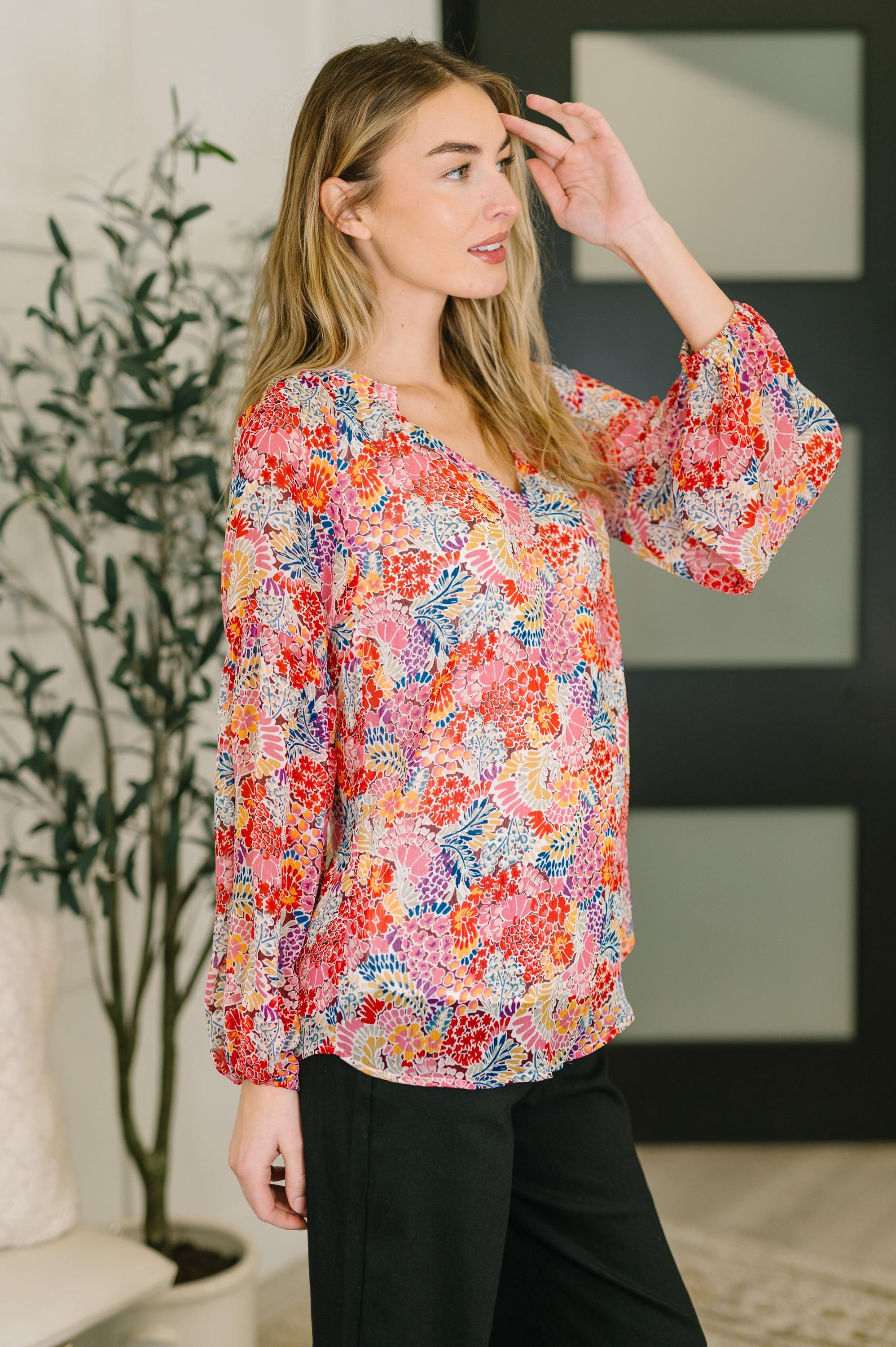 Womens Meadow V Neck Puff Sleeve Blouse Colorful Womens — view 4