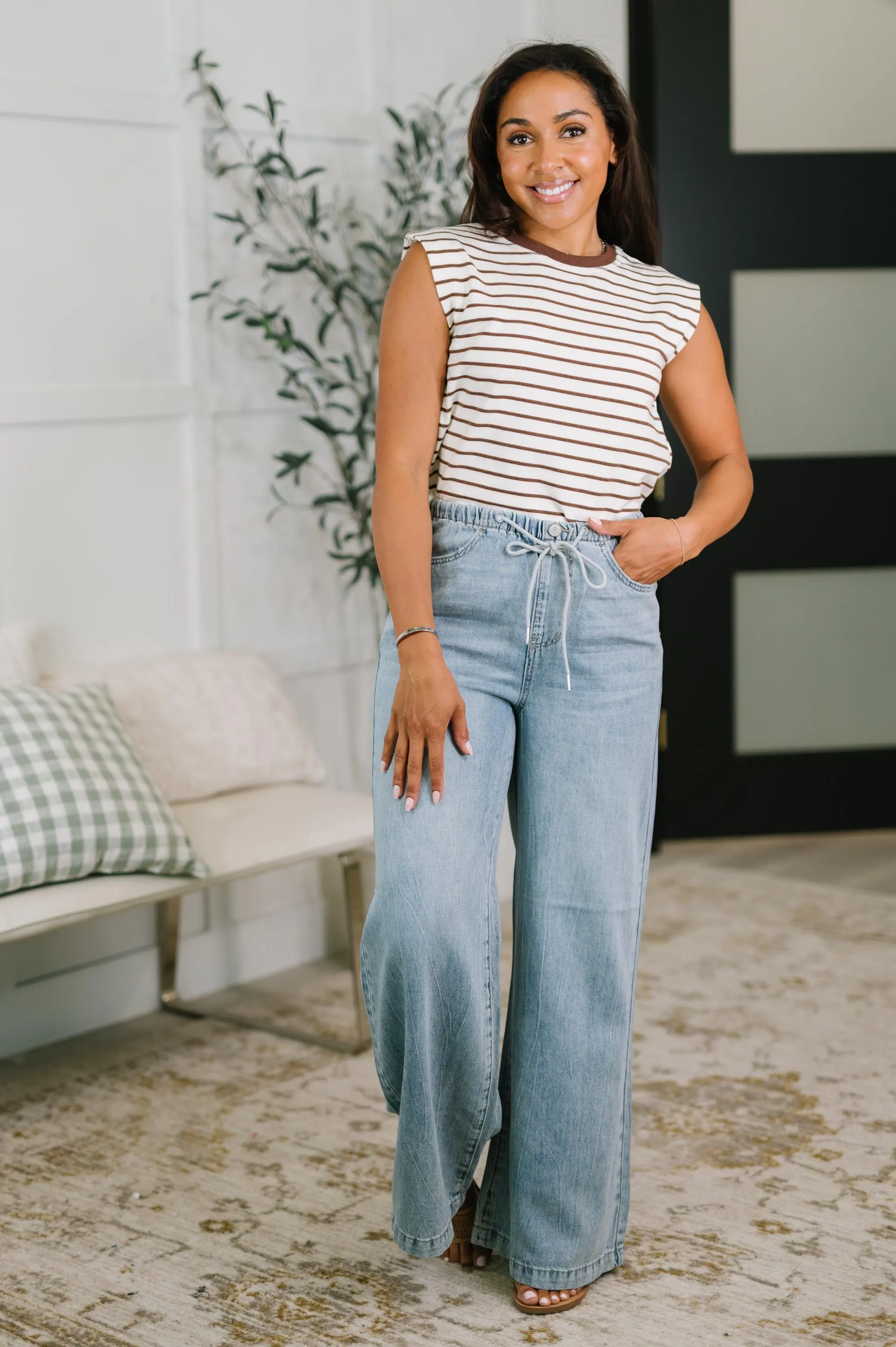 Quite Intimately Striped Muscle Tee in Brown — view 4