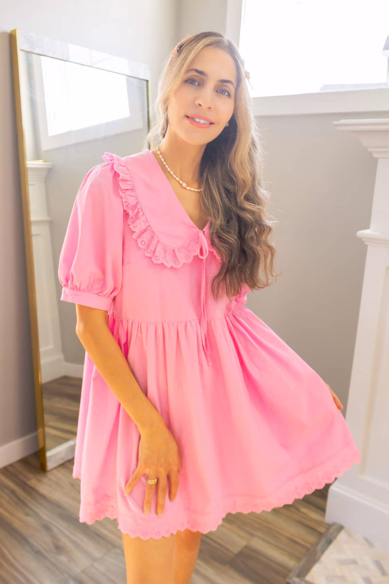 Peter Pan 100 Cotton Dress in Pink — view 11