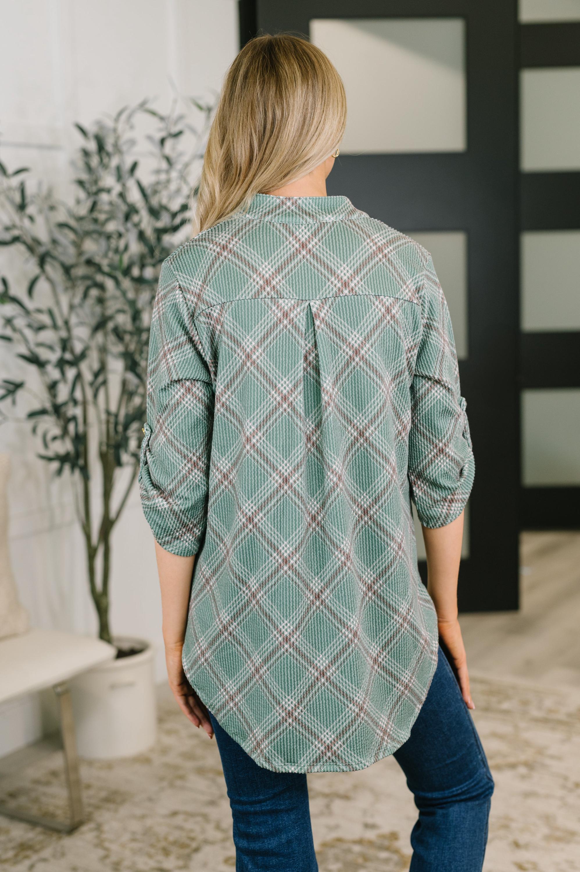 Preppy Plaid Fall so It Goes Split Neck Autumn Top — view 5