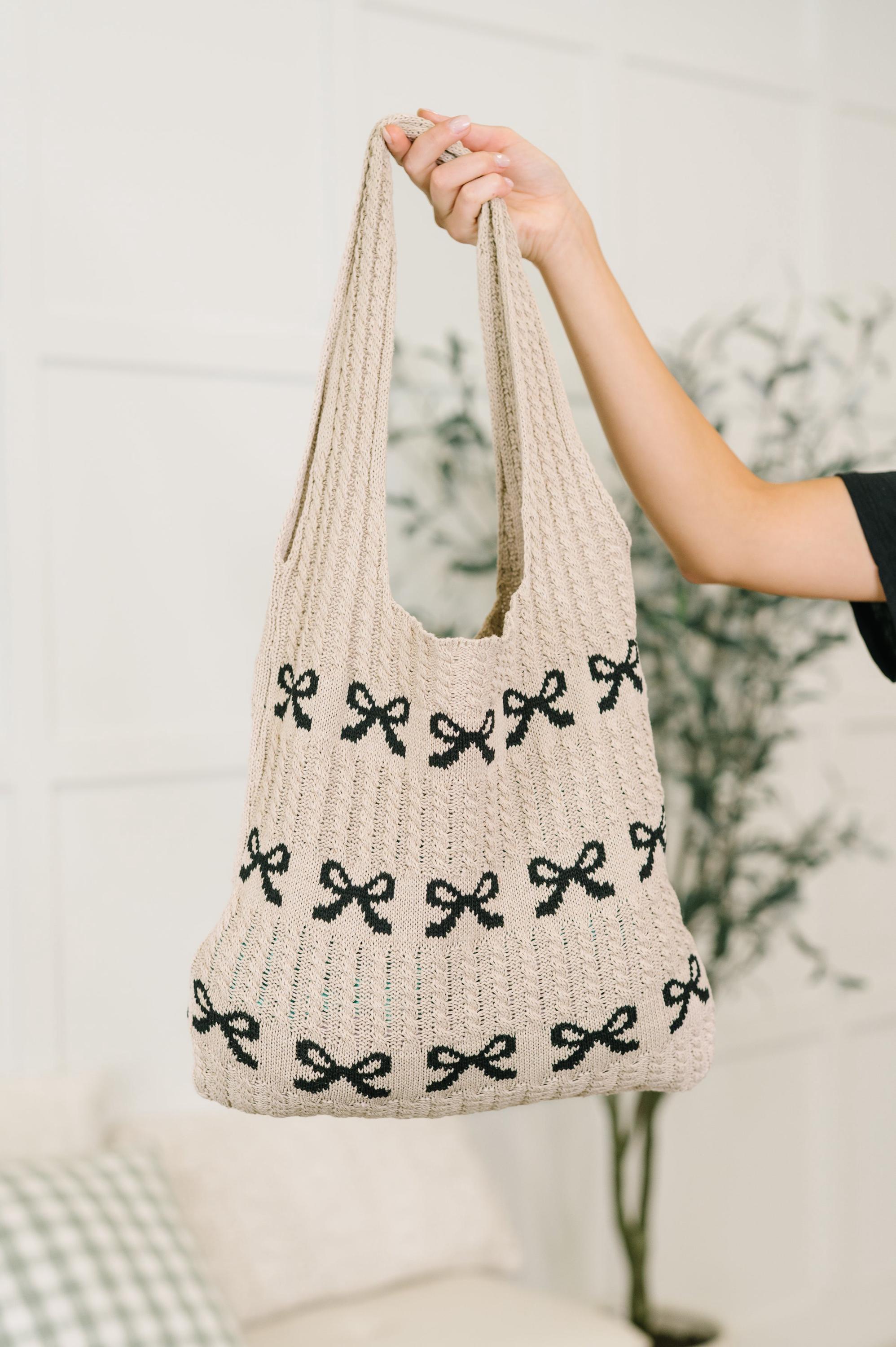 Coquette Bag Topped With a Bow Knit Shoulder Tote Bag
