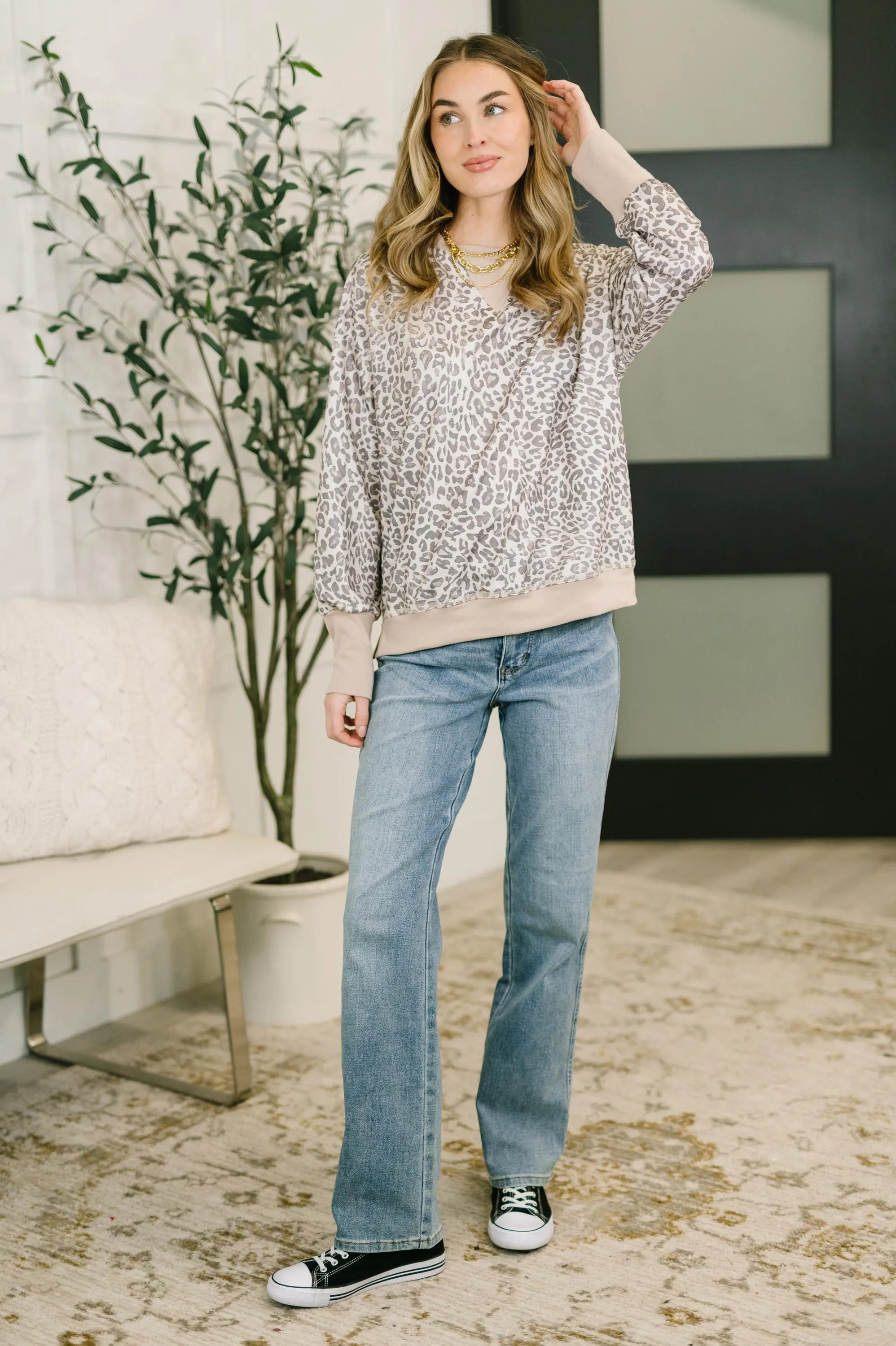 Top Everything You Need Patchwork Crew Neck Pullover — view 3