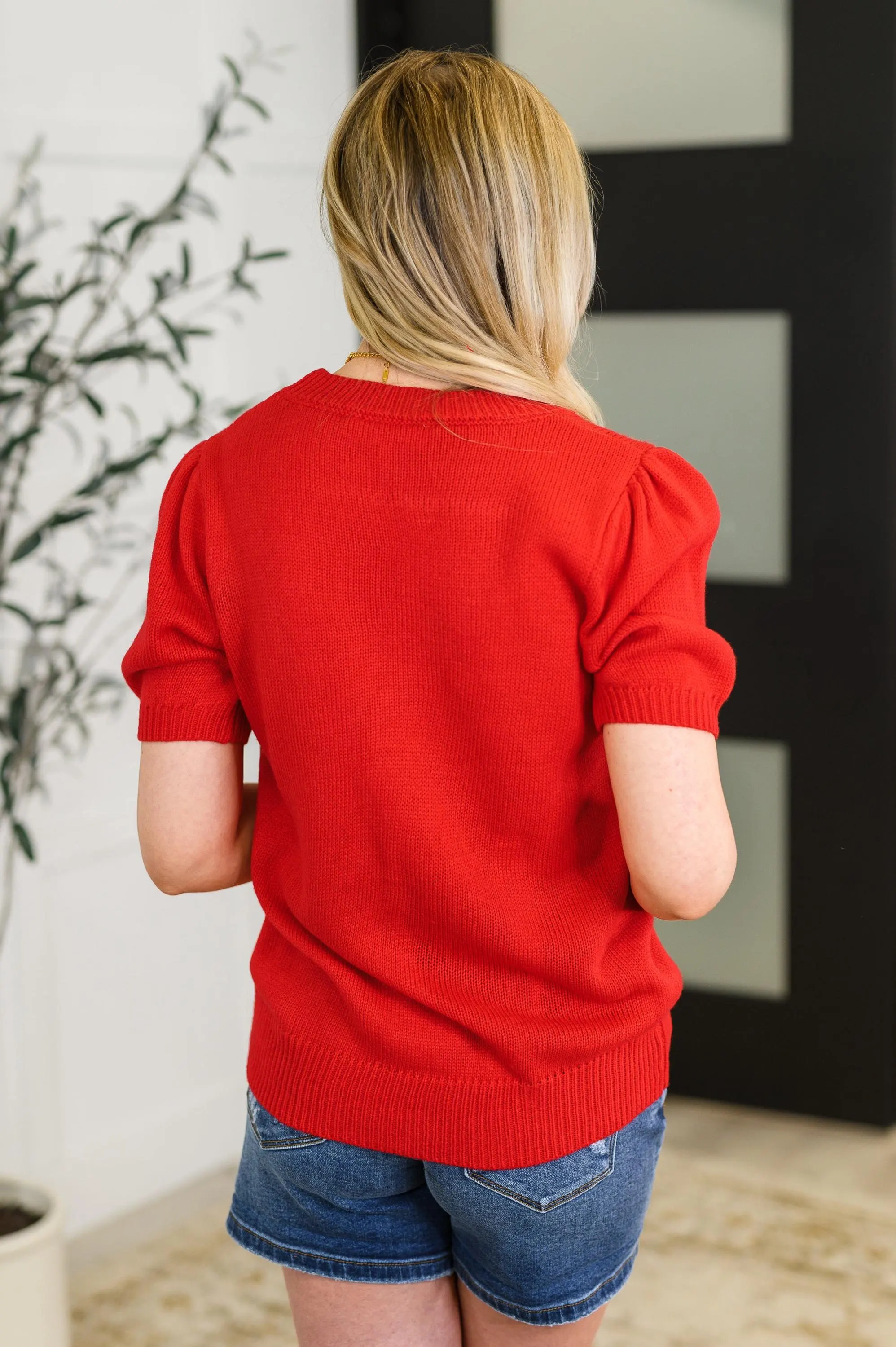 Hand Over Heart Graphic Knit Top in Red — view 2