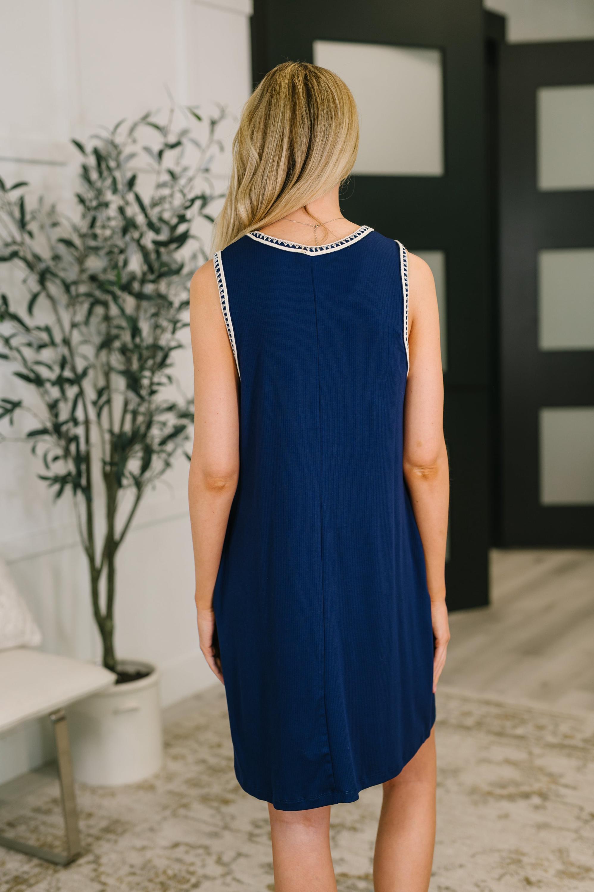 Airloom Trim Detail Mini Tank Dress in Navy — view 5