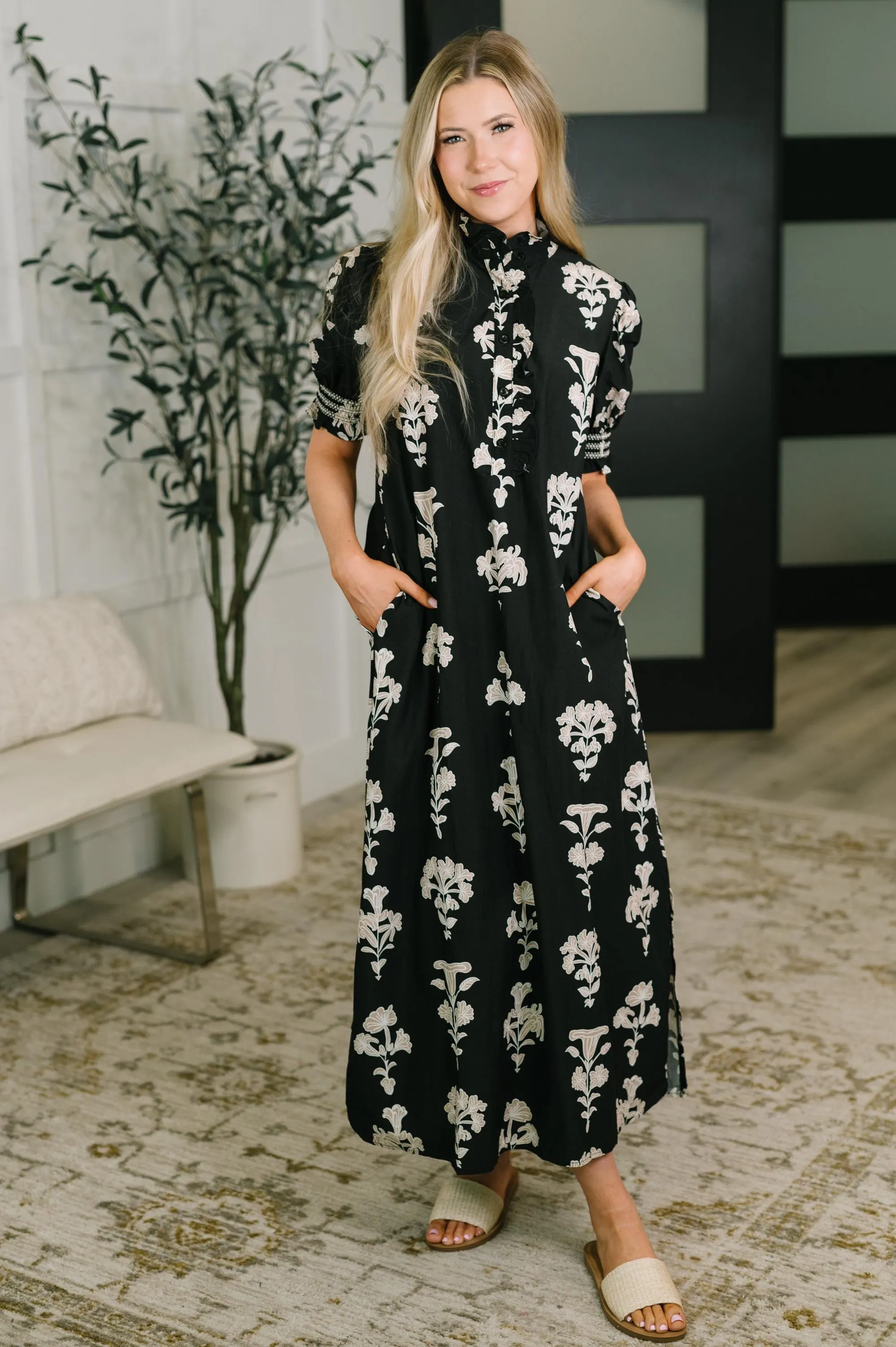 Elegant Darlin' Puff Sleeve Cotton Maxi Dress