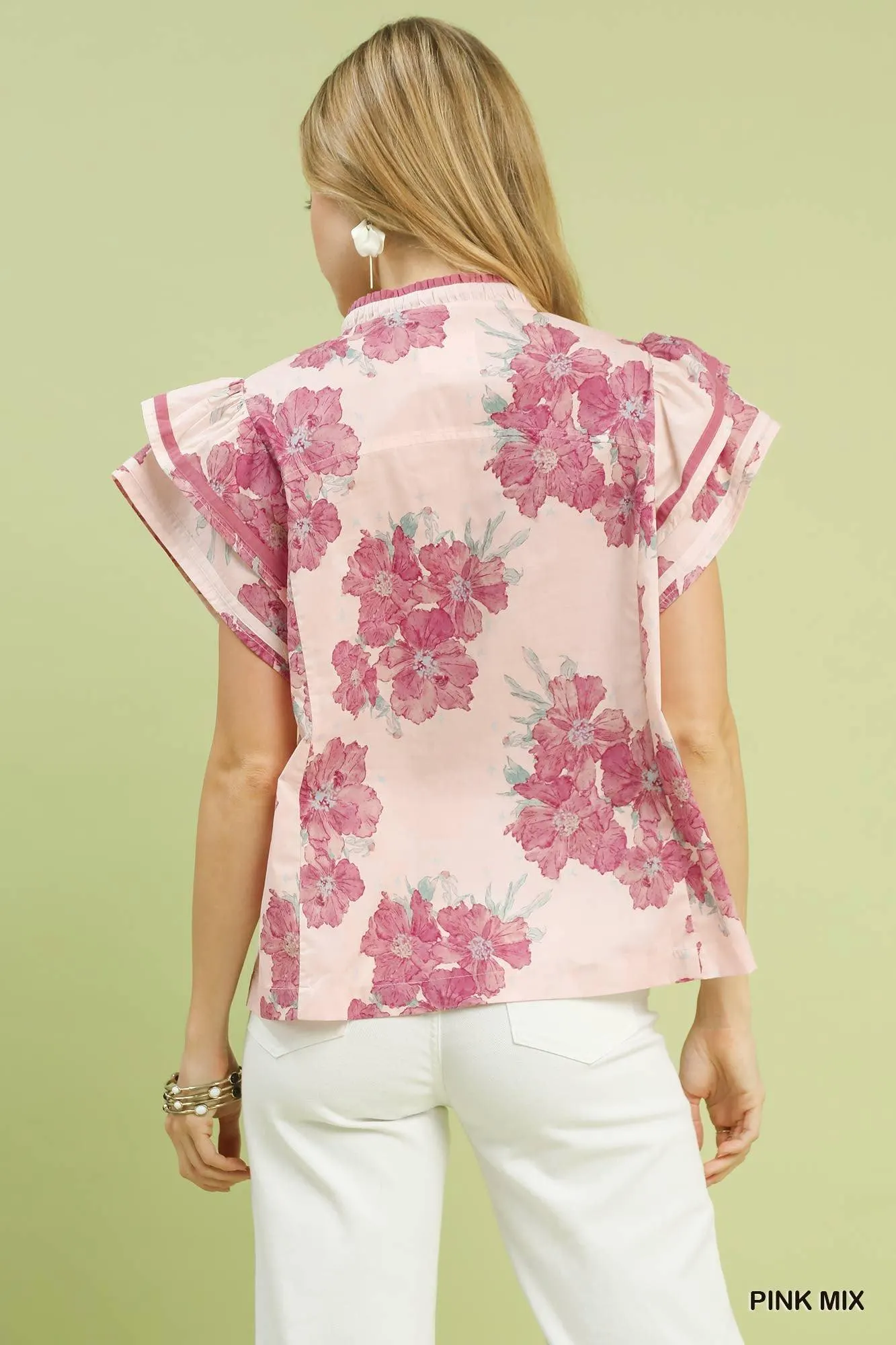 Bloom With Me Floral Cotton Ruffle Blouse in Peony — view 3