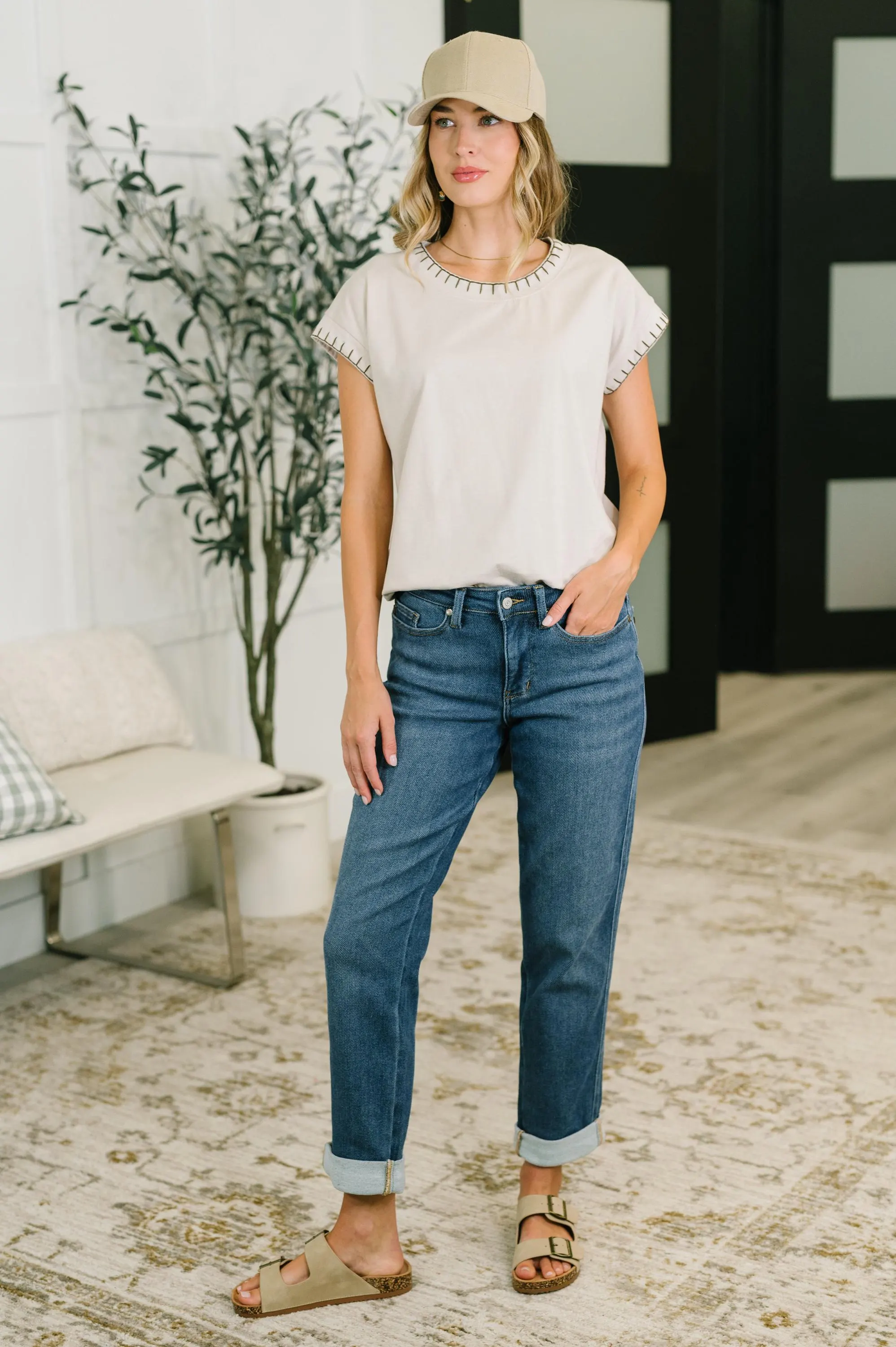 Little Details Cotton Top in Sand — view 3
