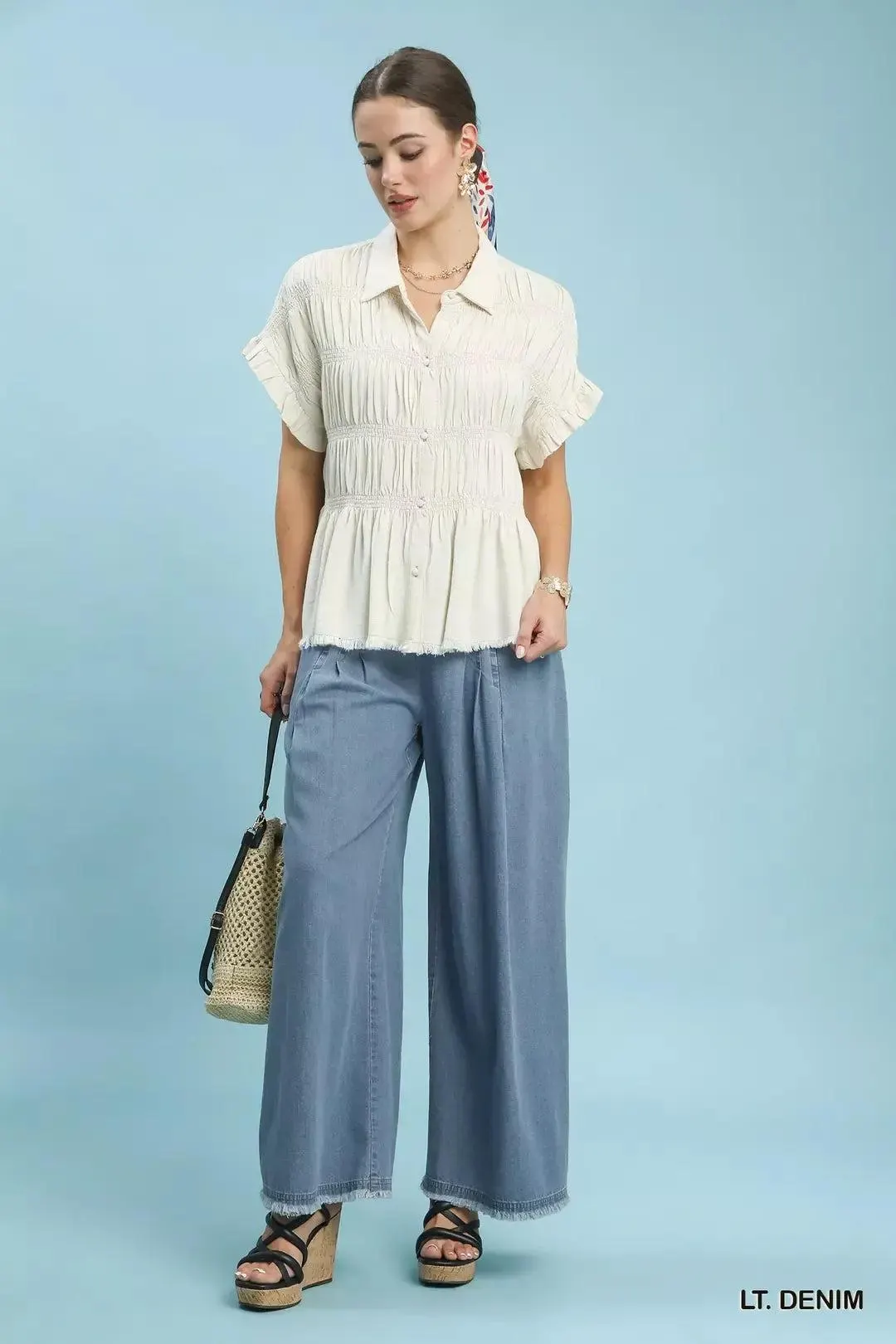 Stone Washed Wide Leg Cotton Pants — view 4