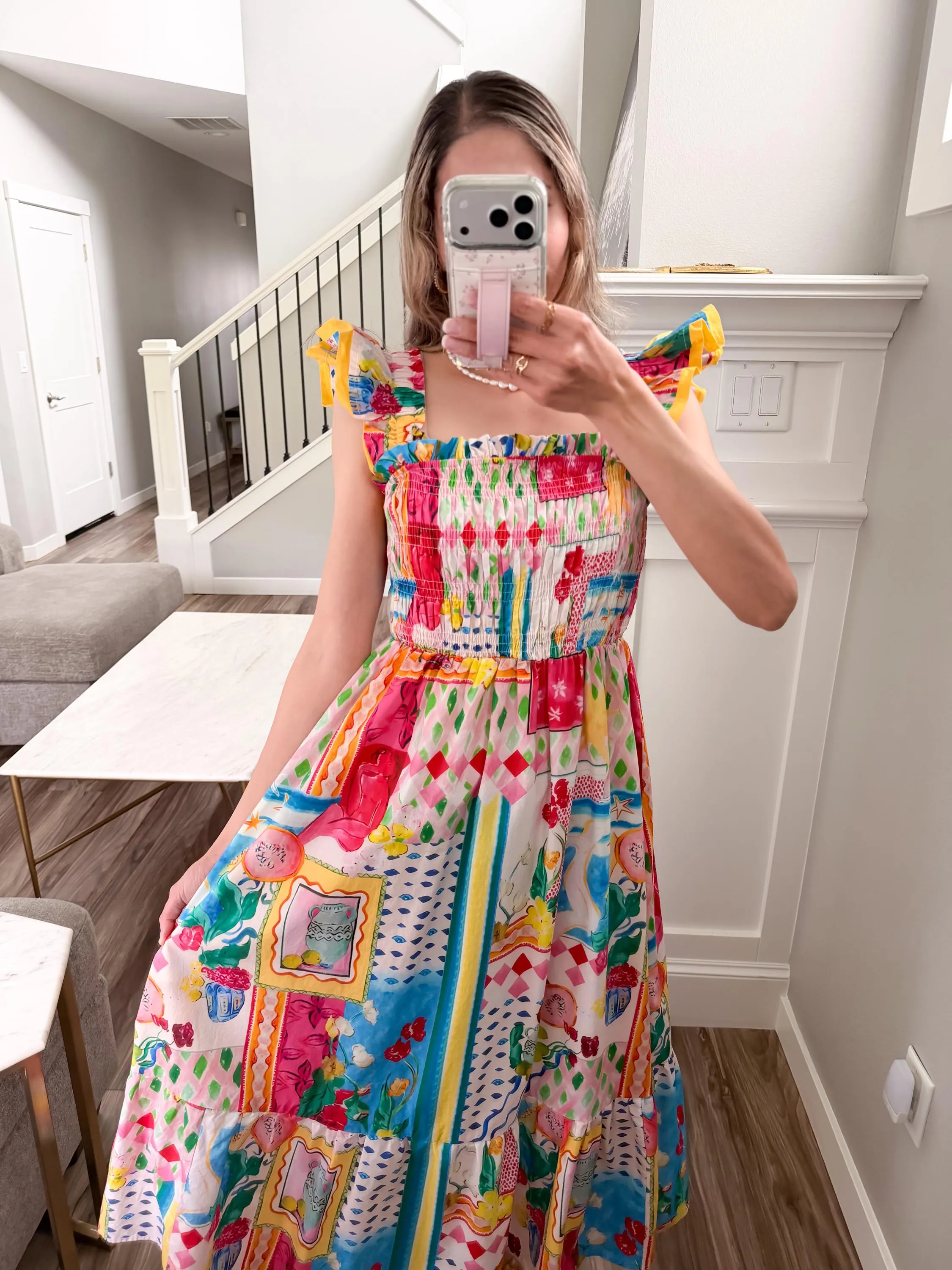 Whimsy Smocked 100 Cotton Ruffle Midi Dress — view 7