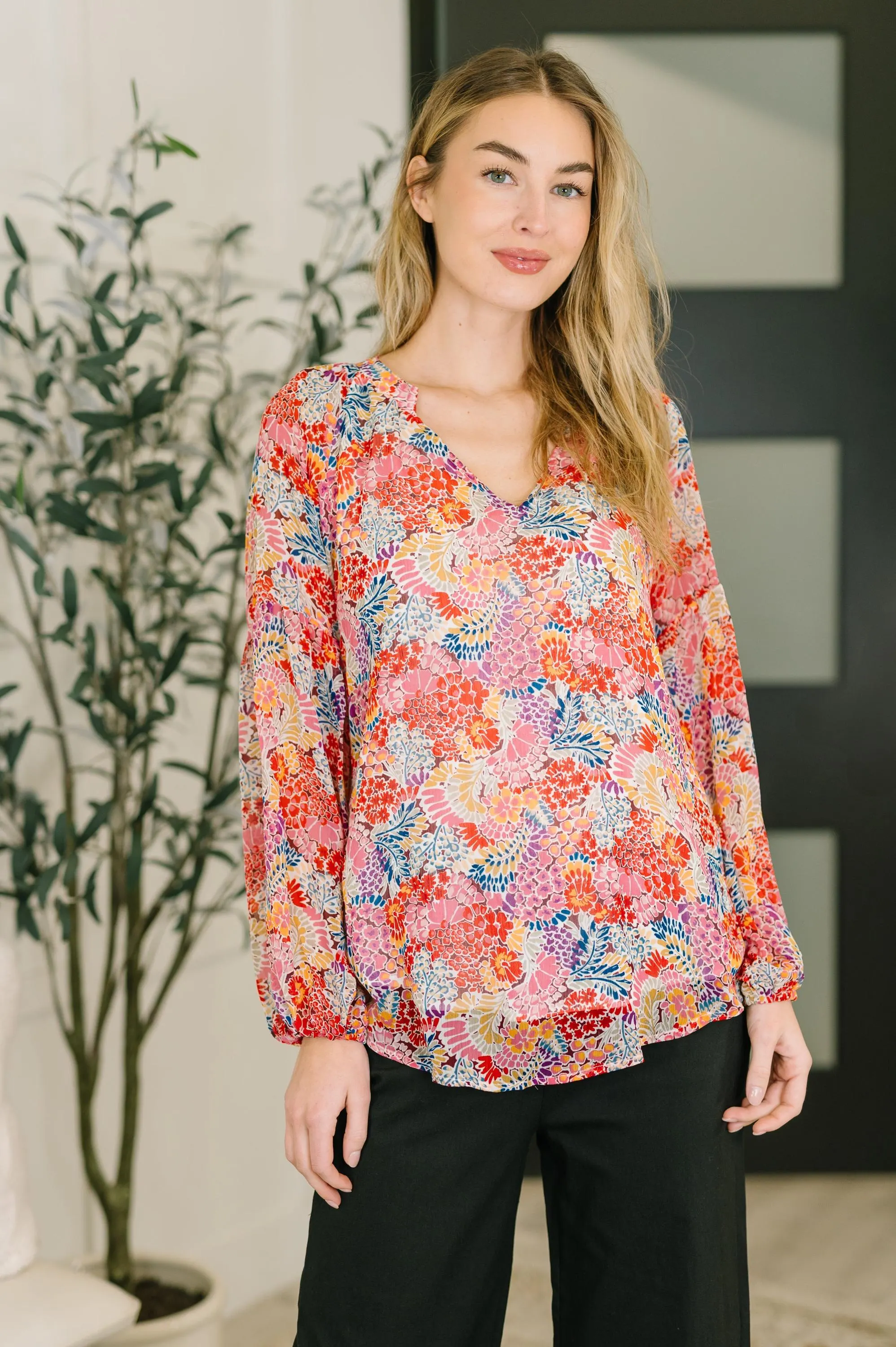 Womens Meadow V Neck Puff Sleeve Blouse Colorful Womens