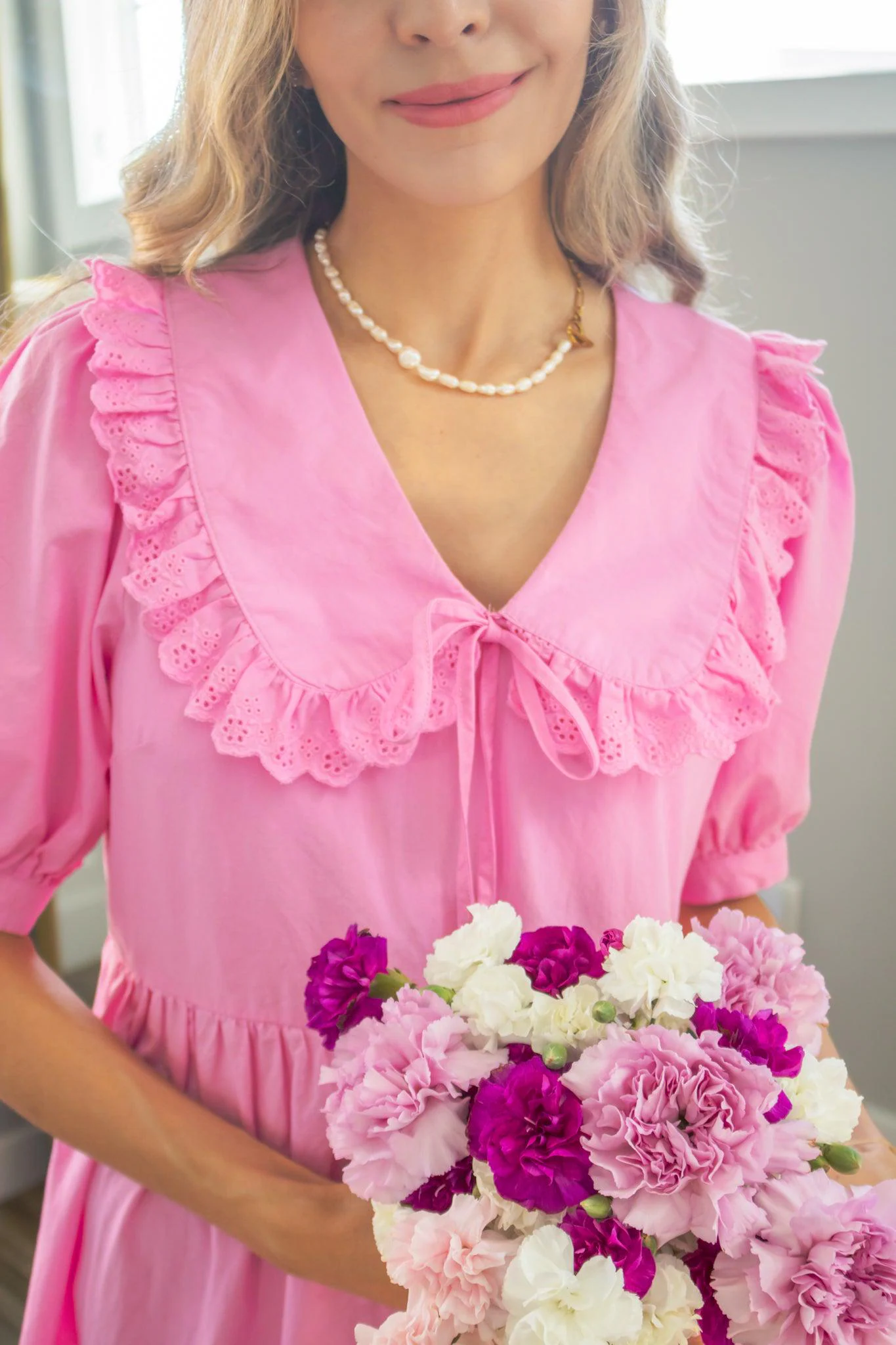 Peter Pan 100 Cotton Dress in Pink — view 3