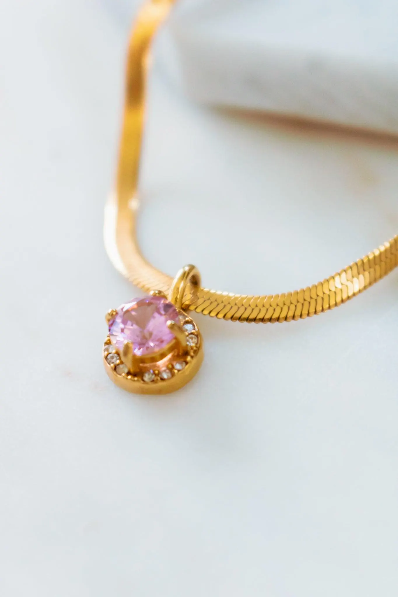18K Gold Here to Shine Pink Gem Hypoallergenic Necklace — view 4