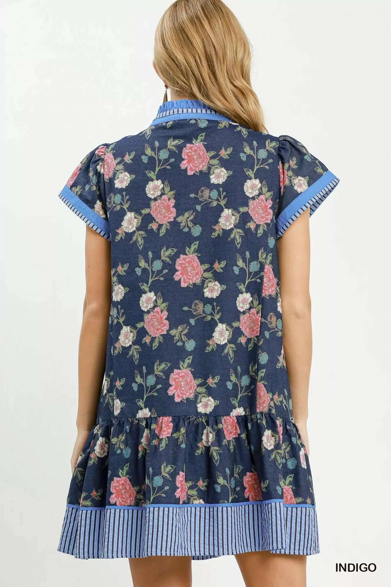 Denim Dreams Floral Ruffle Mini Dress — view 4