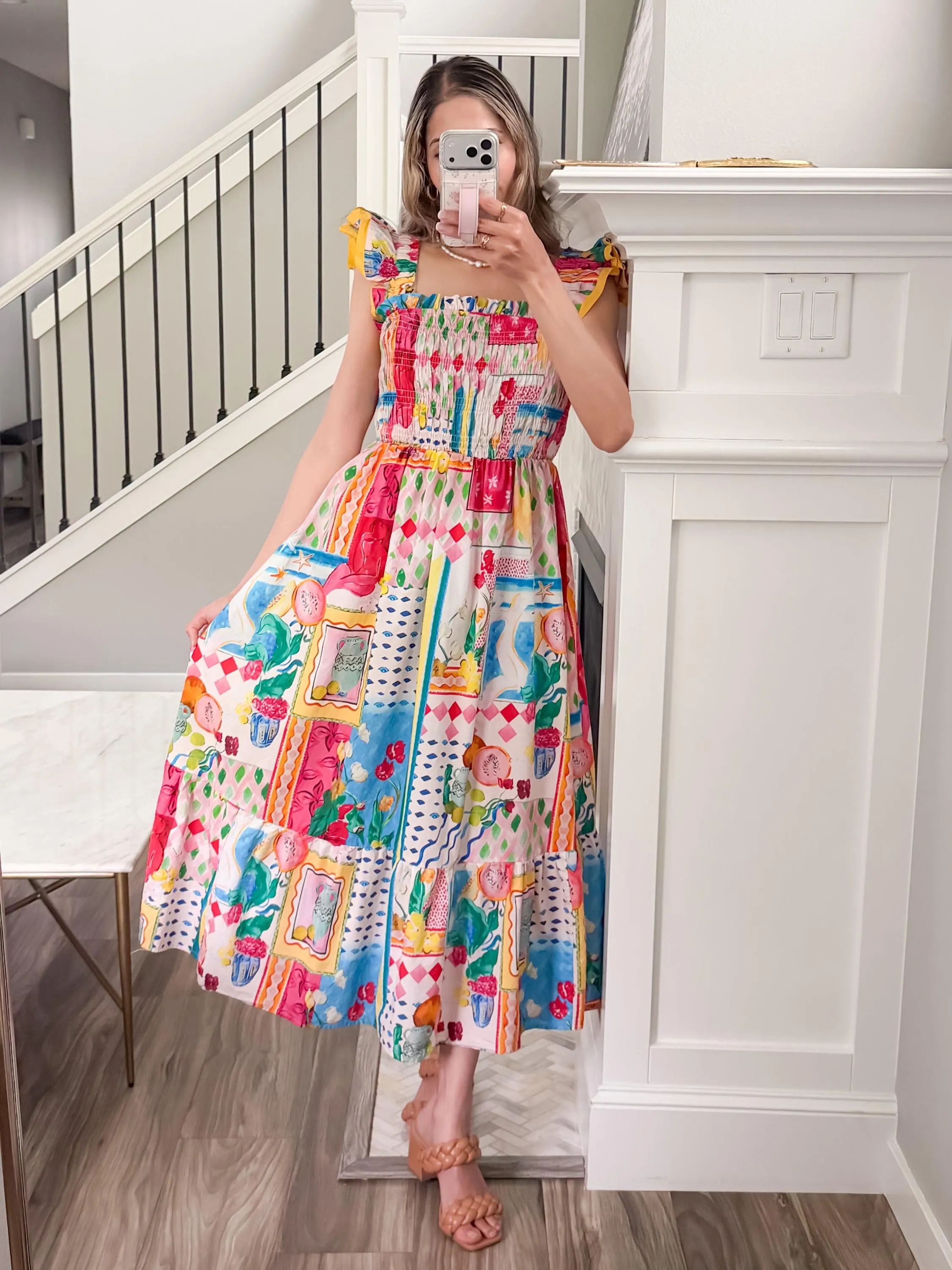 Whimsy Smocked 100 Cotton Ruffle Midi Dress — view 5