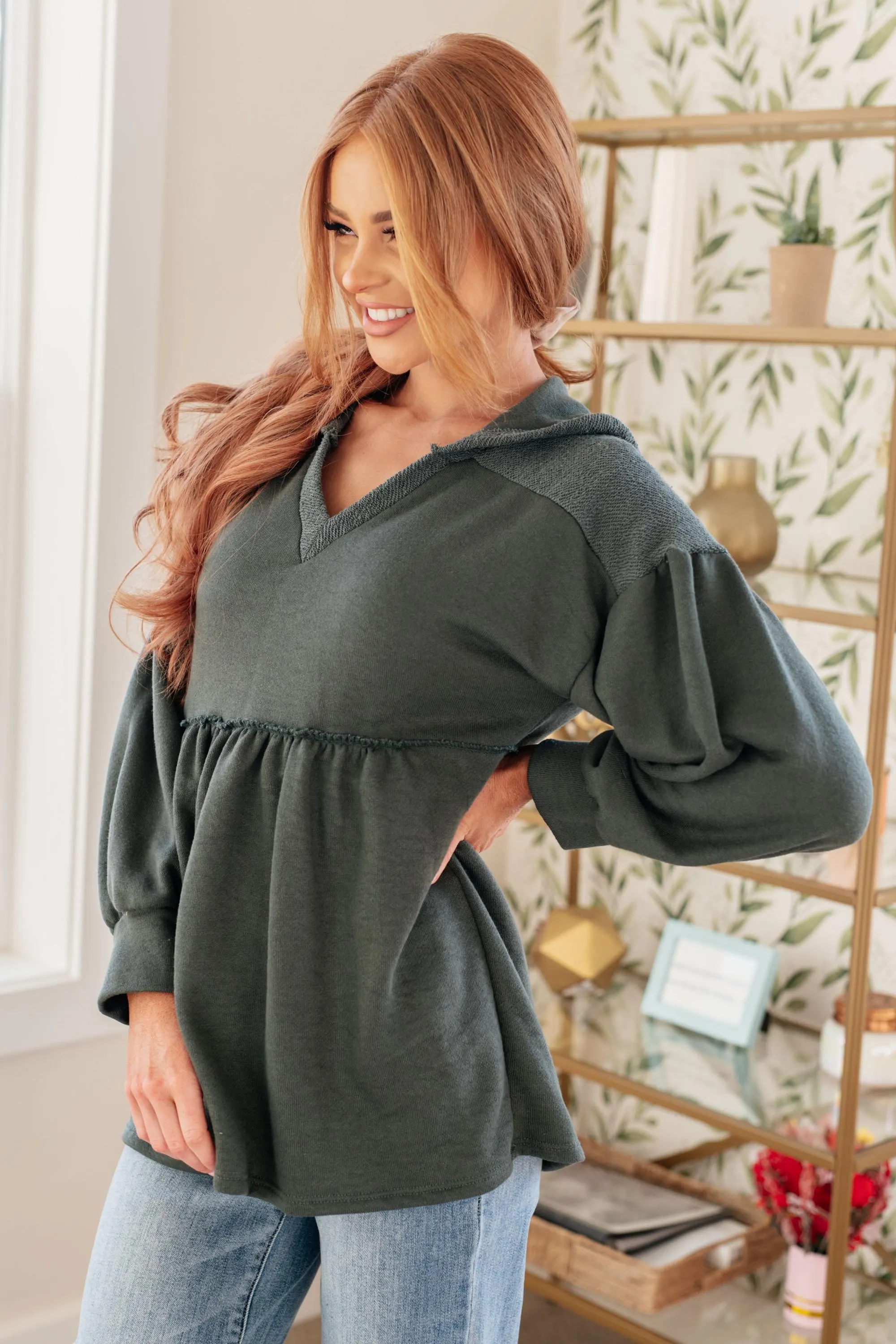 Green Hooded V-neck Pullover — view 7
