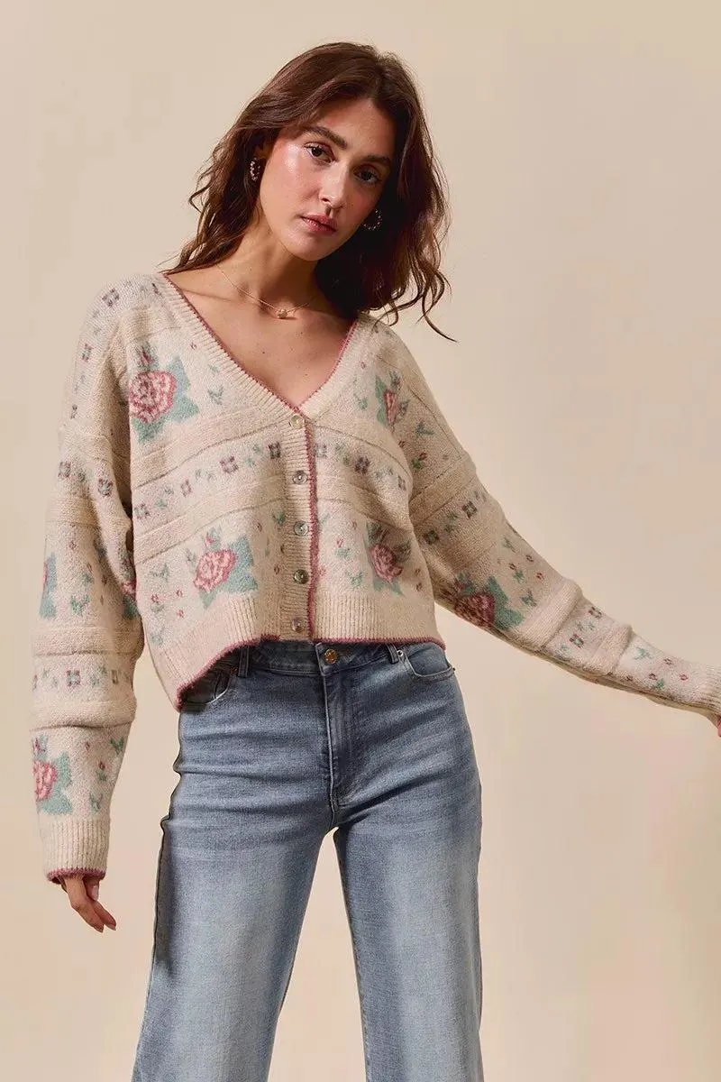 Cardigan Cottage Cutie Floral Long Sleeve Button Sweater — view 7
