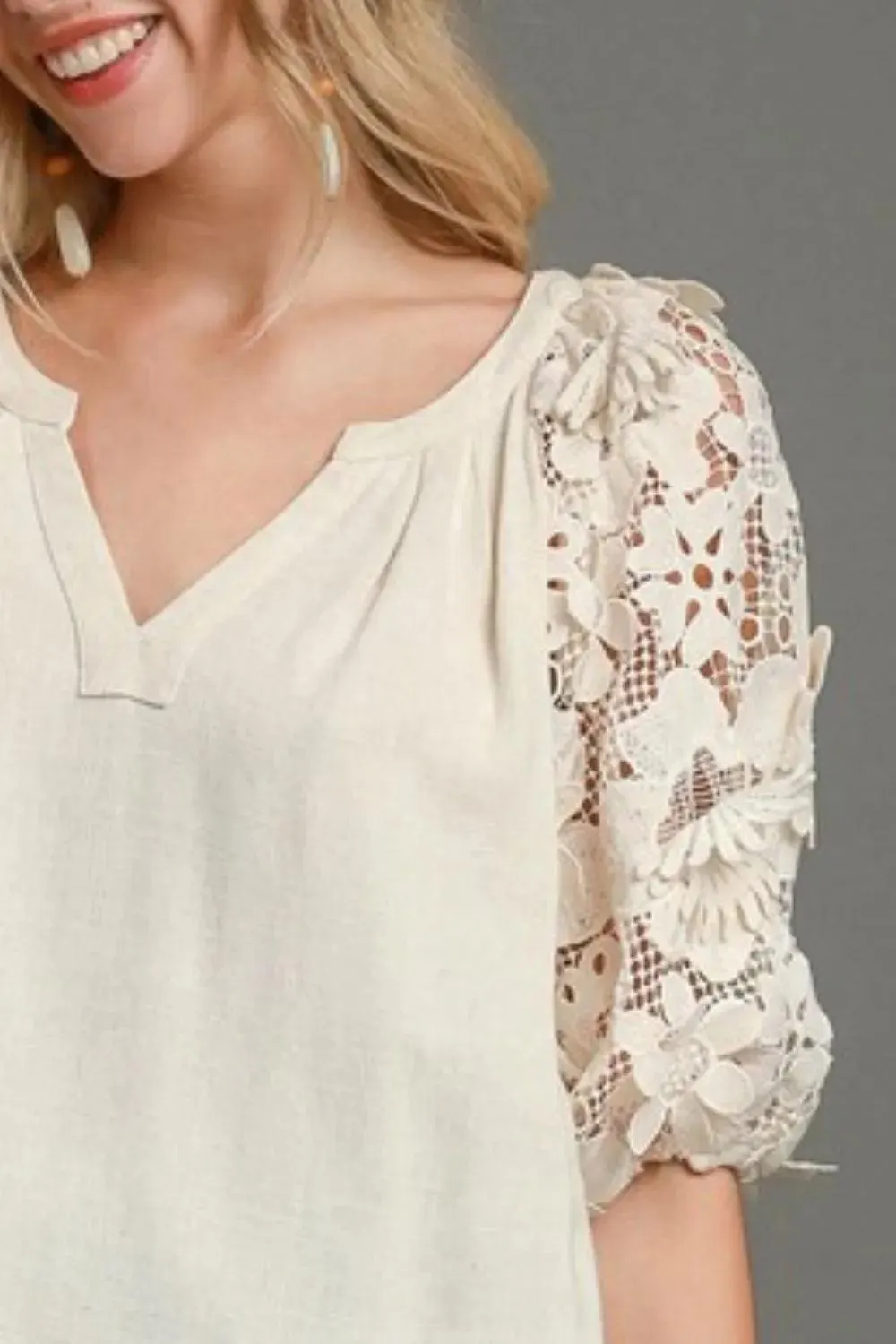 Petals on the Path Linen French Terry Top — view 2