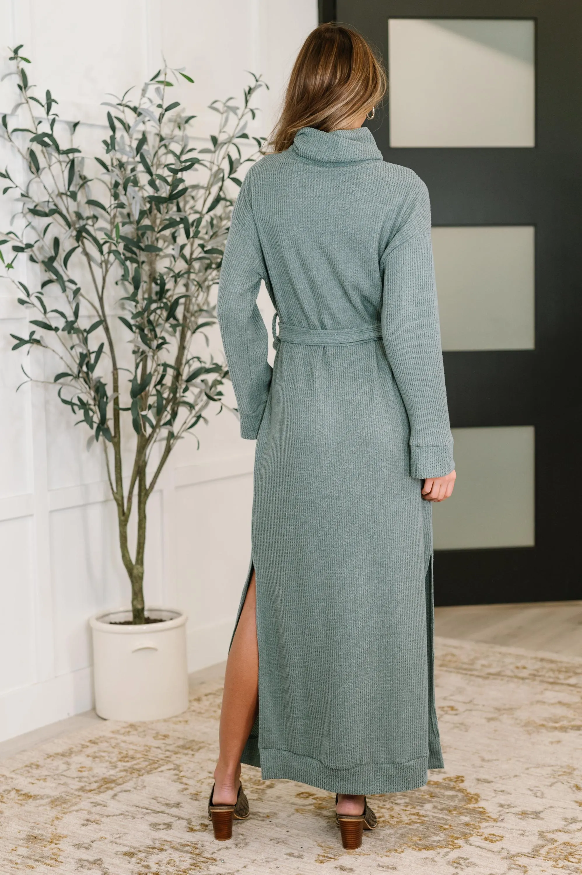 Sweater Dress Travel Plush Knit Maxi Dress in Soft Teal — view 4