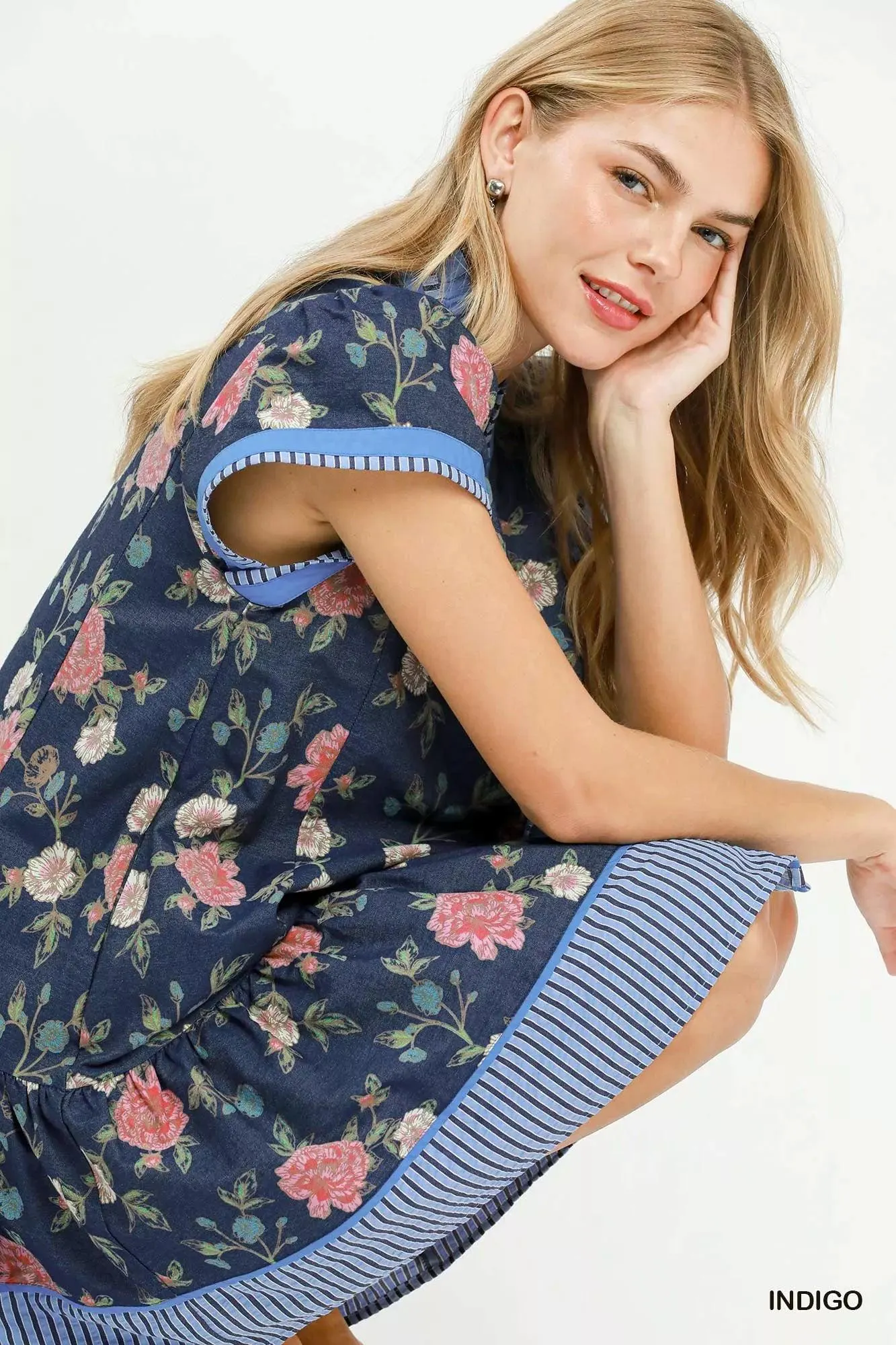 Denim Dreams Floral Ruffle Mini Dress — view 5