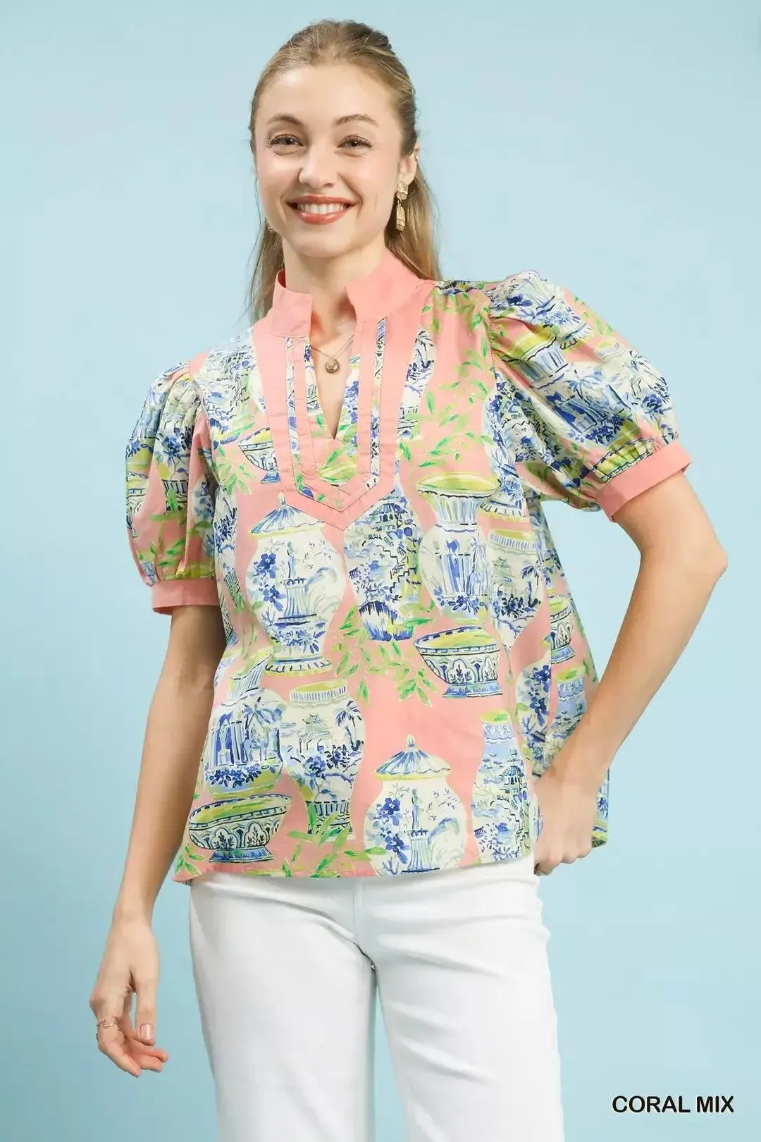 Porcelain Dreams Cotton Top in Coral