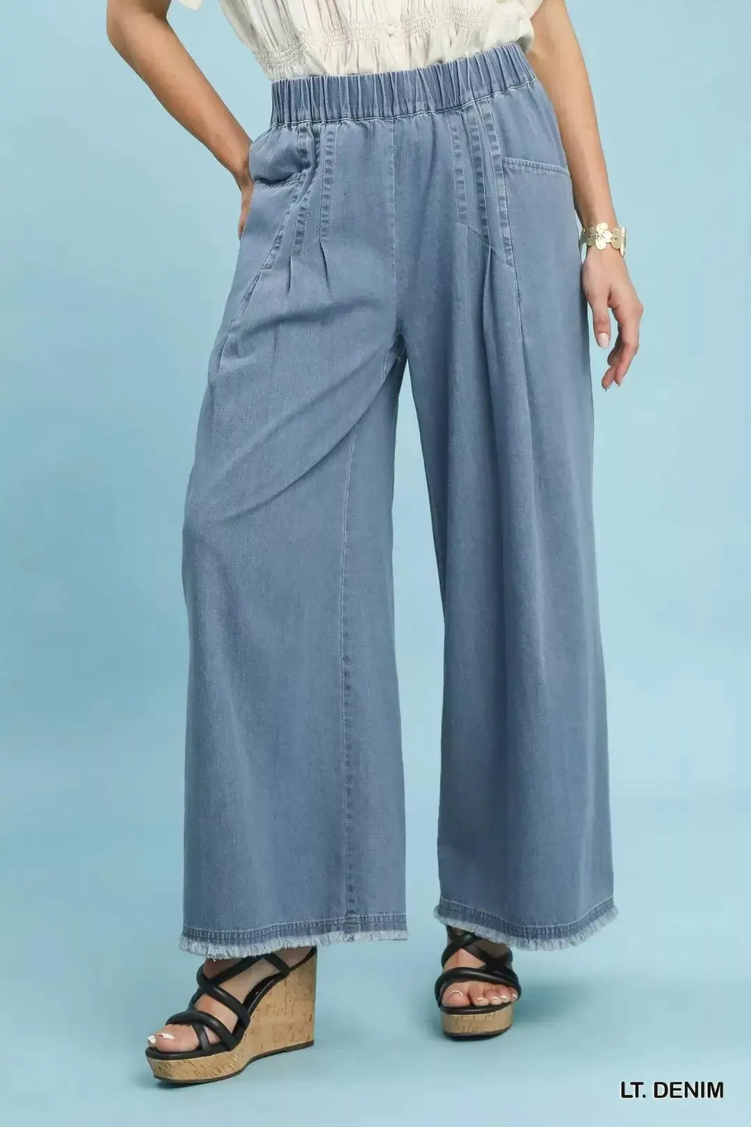 Stone Washed Wide Leg Cotton Pants