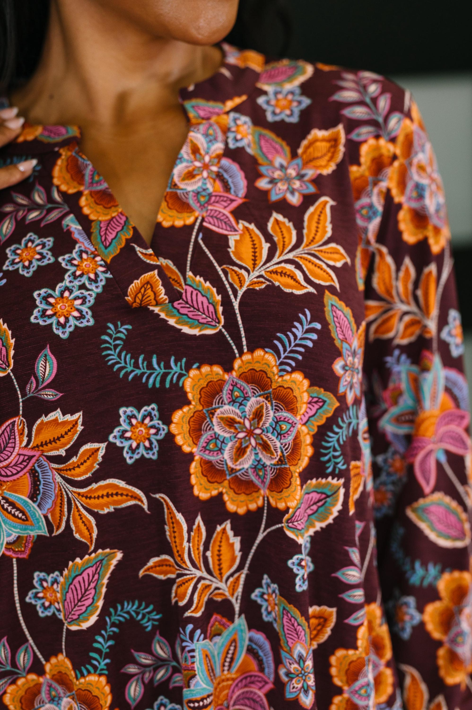 Long Sleeve Dress in Chocolate Floral — view 2