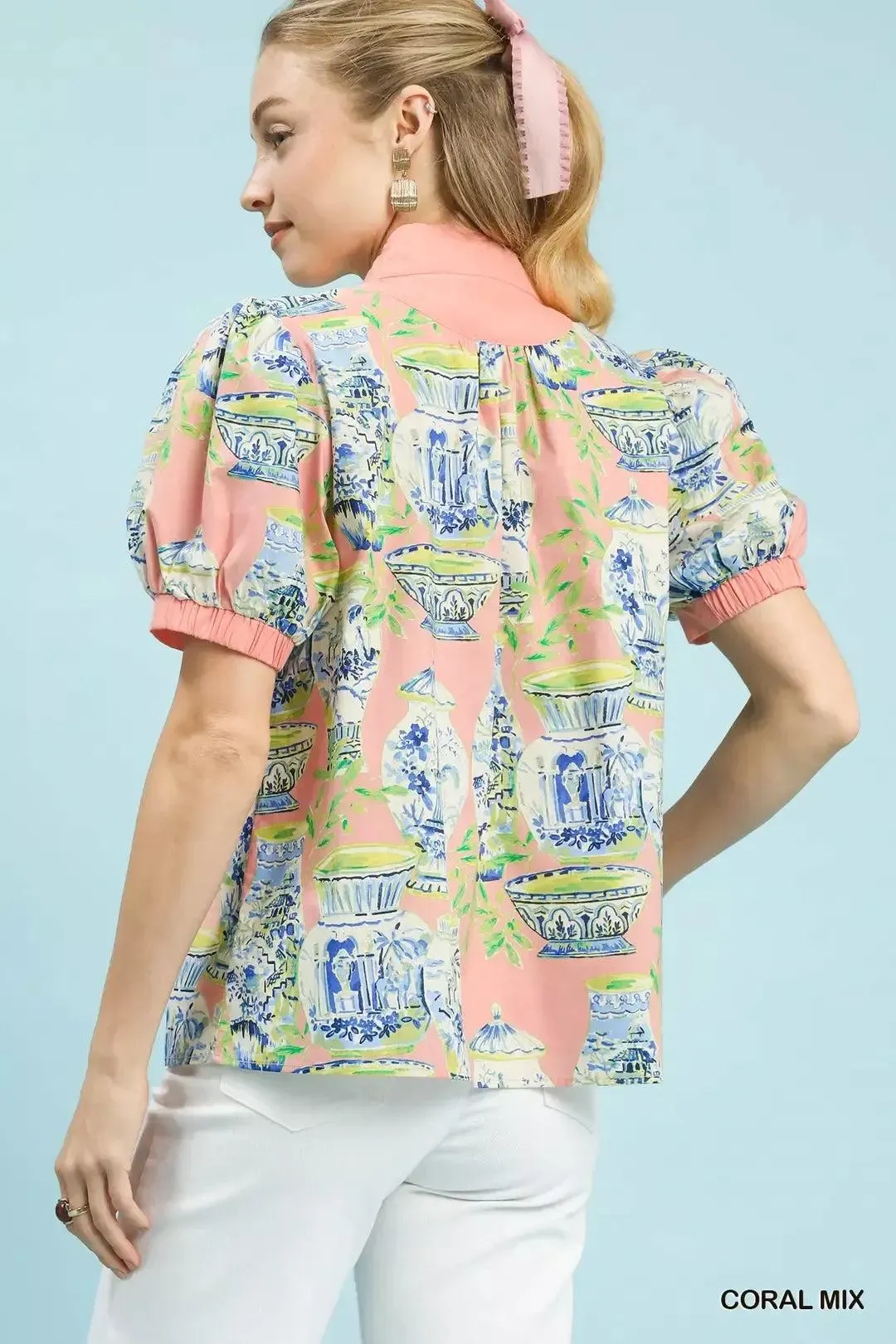 Porcelain Dreams Cotton Top in Coral — view 3