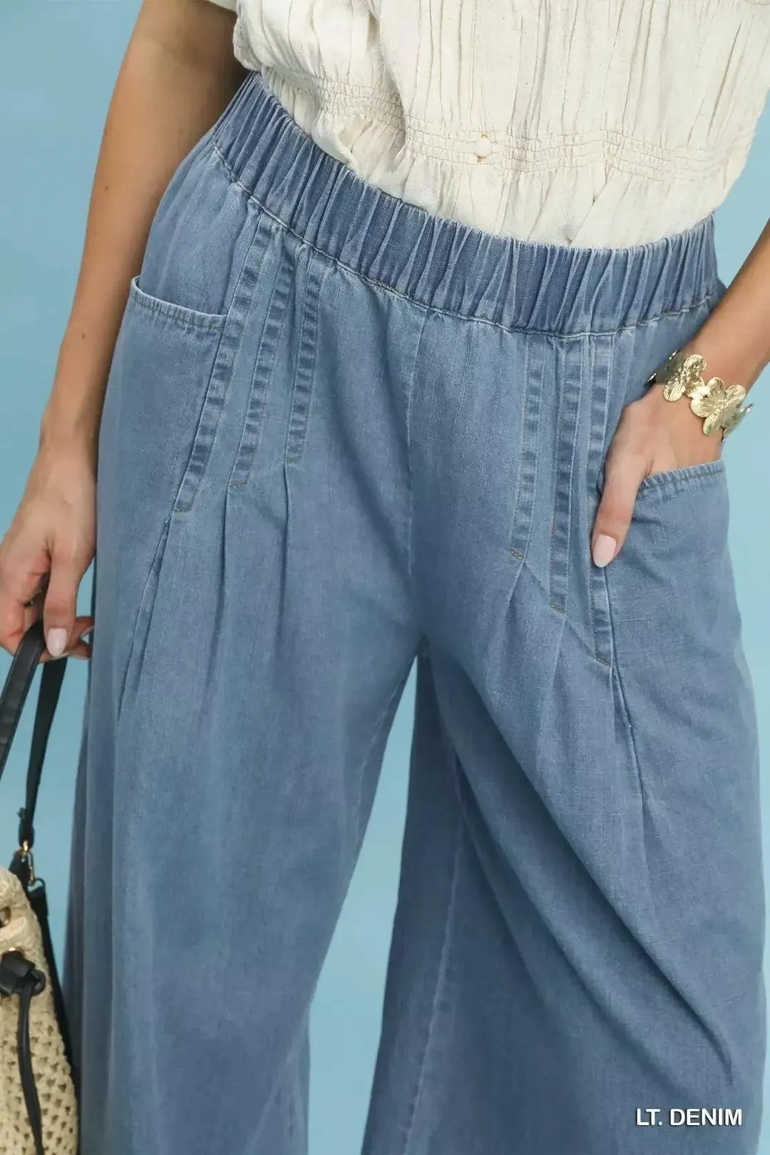 Stone Washed Wide Leg Cotton Pants — view 6