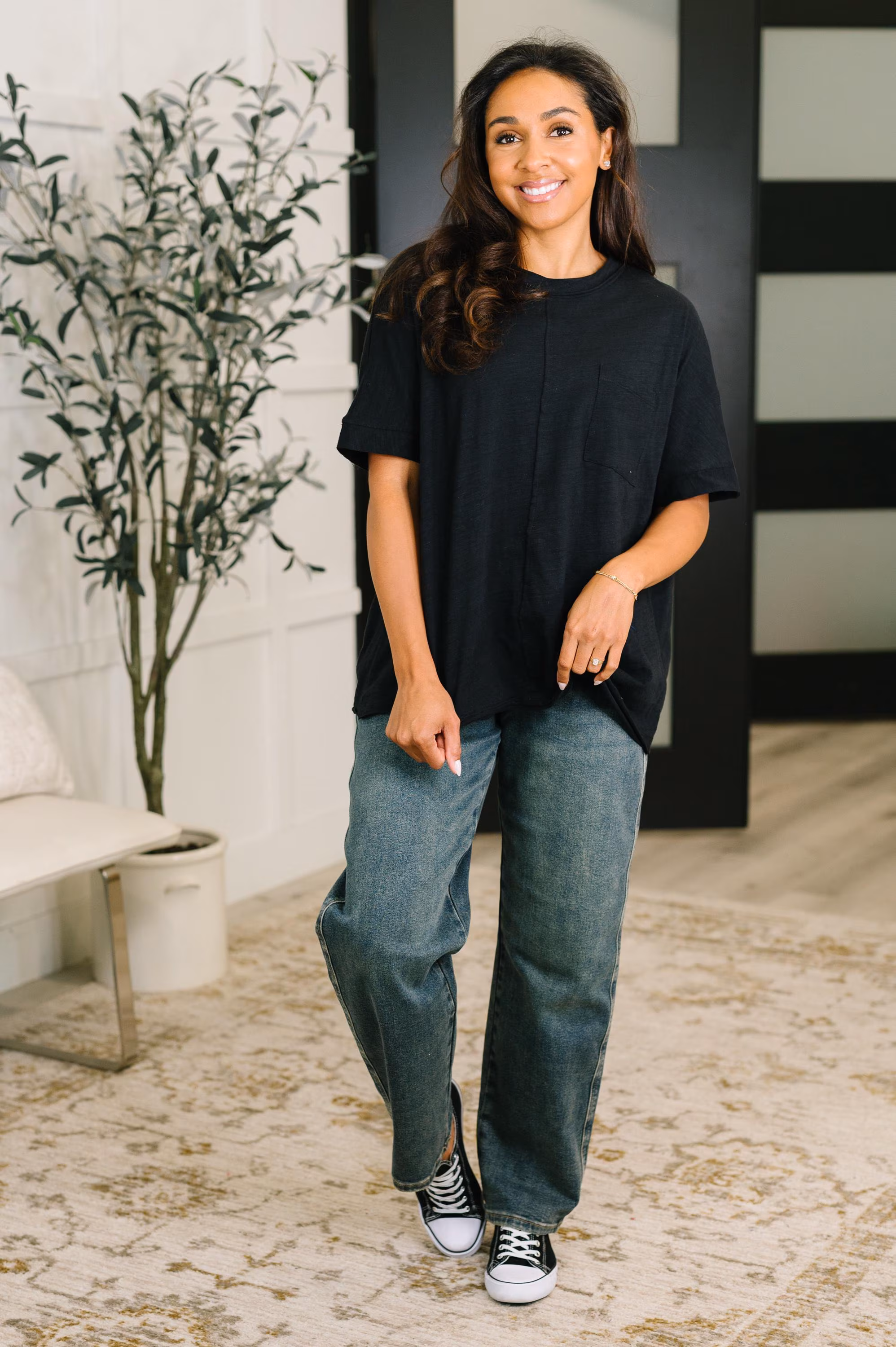 Relaxed Basic Cotton Tee in Black — view 3
