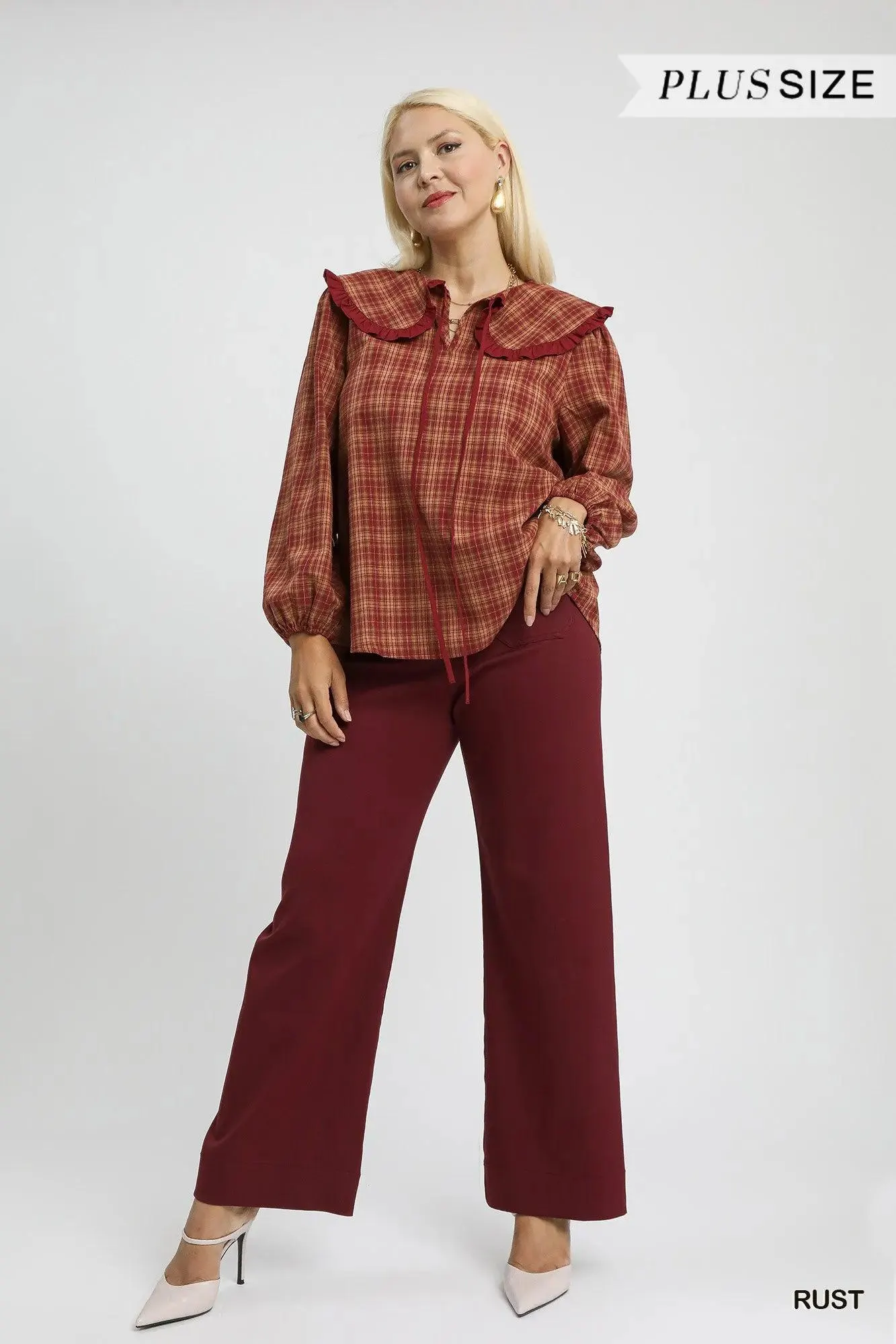 Cider Season Plaid Ruffle Collar Cotton Blouse Vintage — view 5