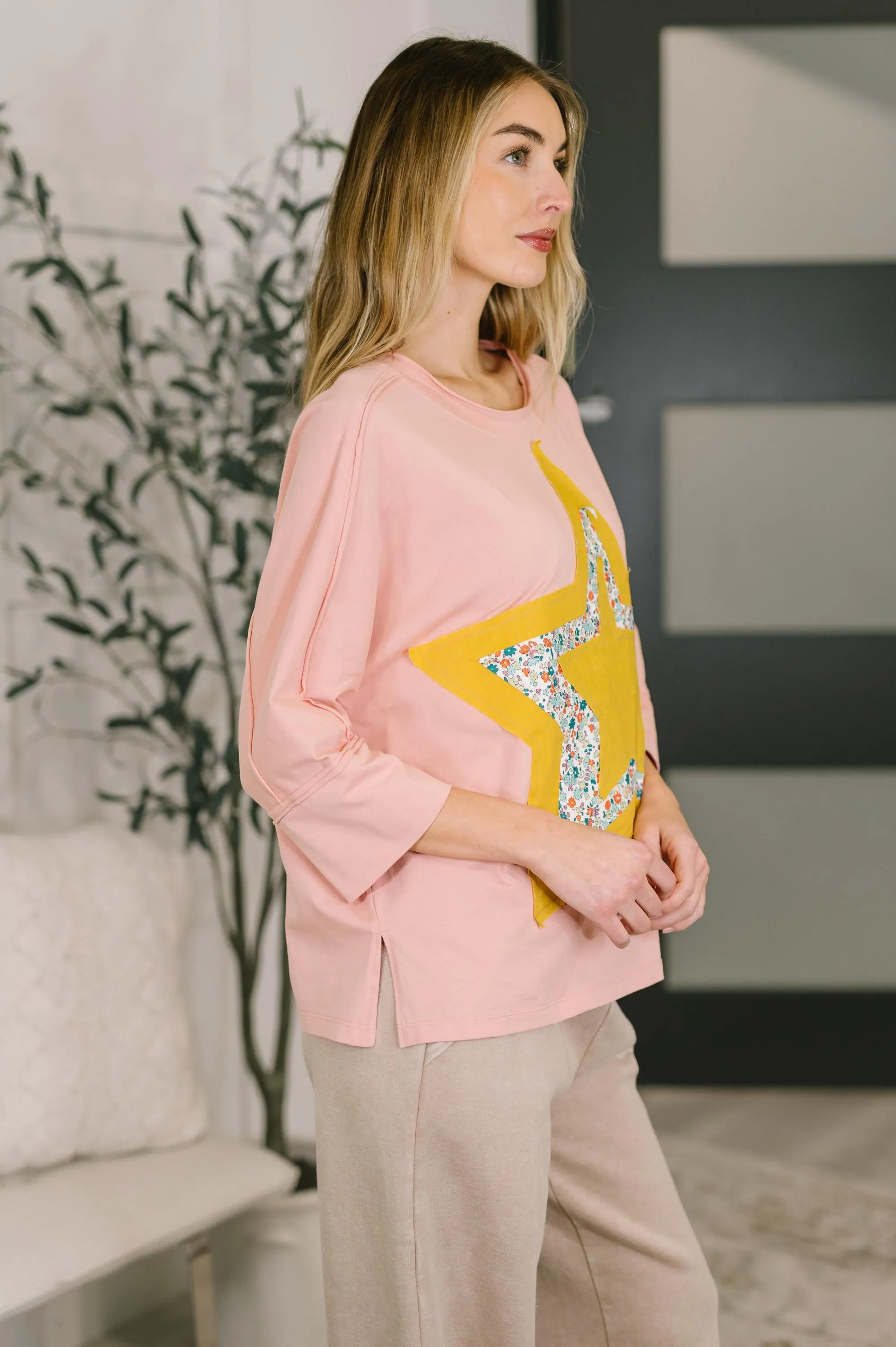 Catch a Star Mixed Print Star Patch Top — view 4